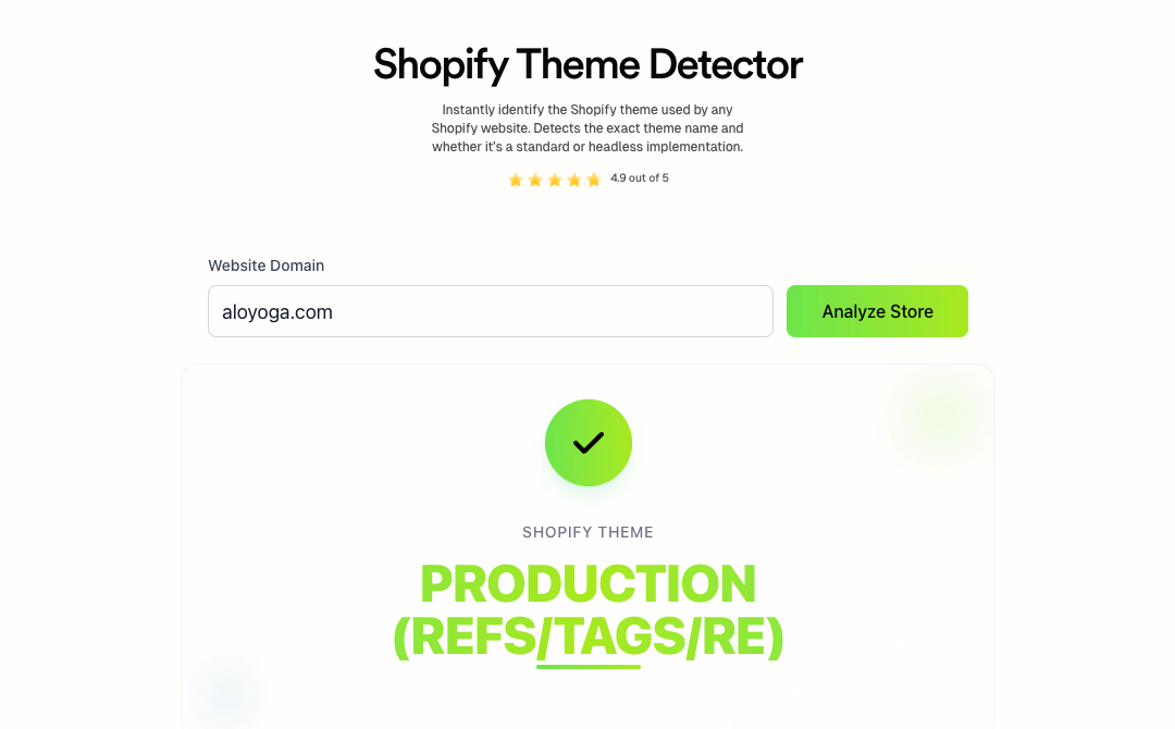 Shopify Theme Detector Result