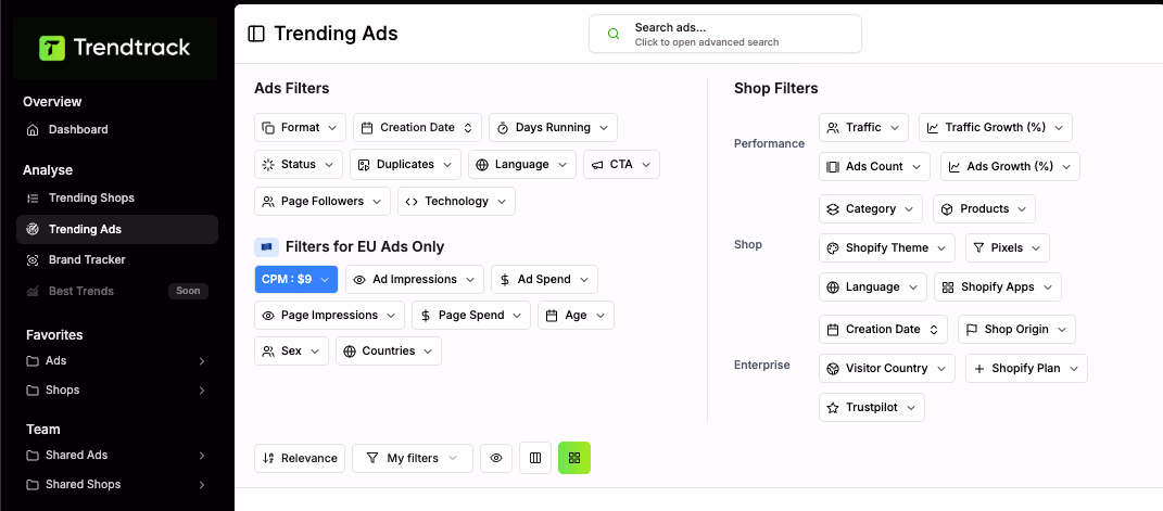 Trending Ads Filter Ui