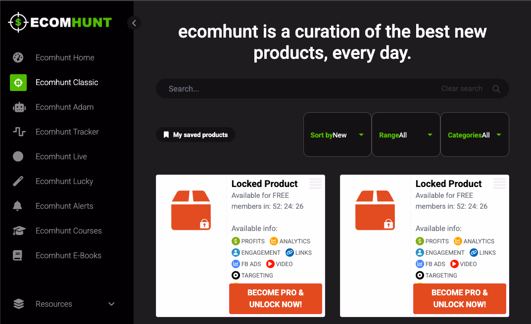 Ecomhunt Website Product Listing