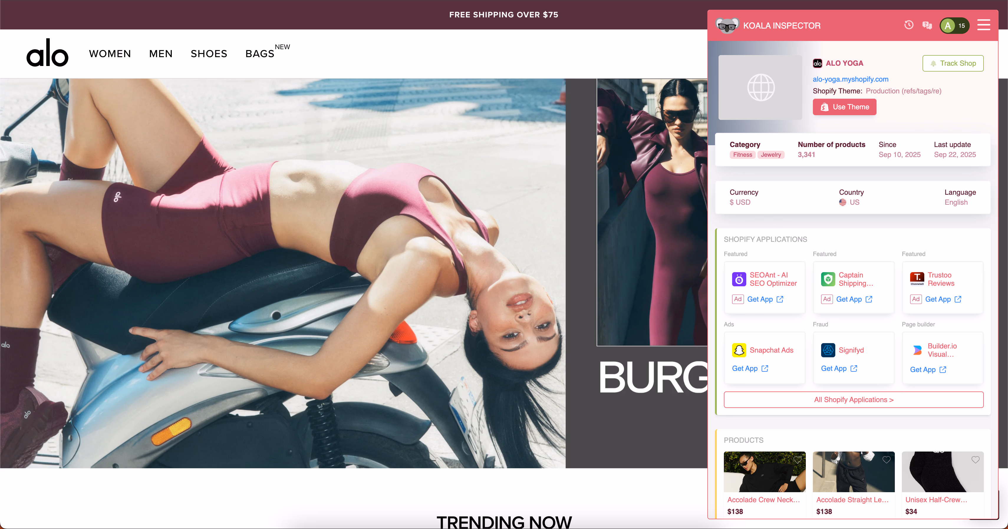 Alo Yoga Website Screen