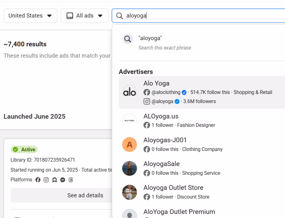 aloyoga search results advertisers