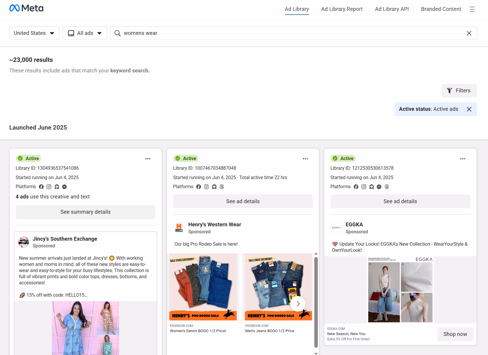 meta ad library search