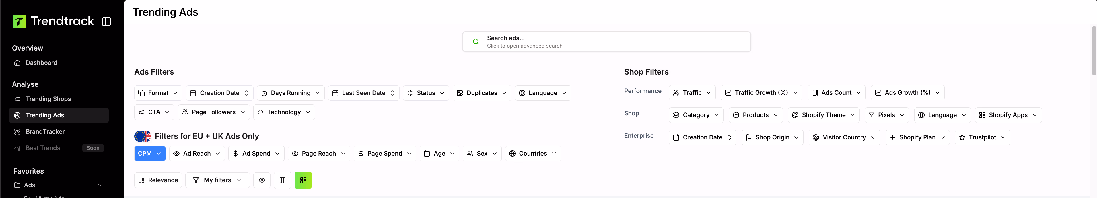 Trendtrack Trending Ads Dashboard