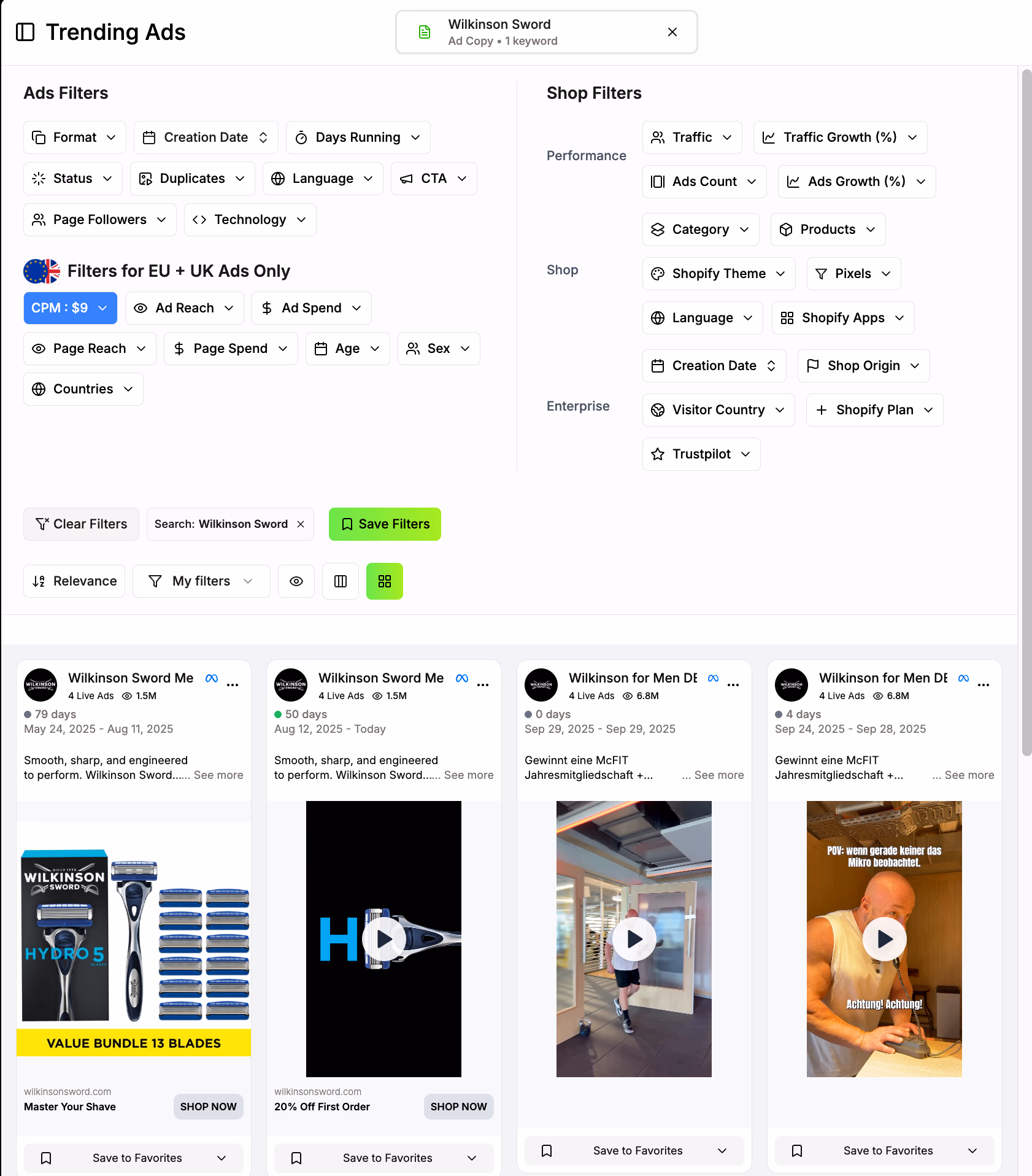 Ads Dashboard Filter Options