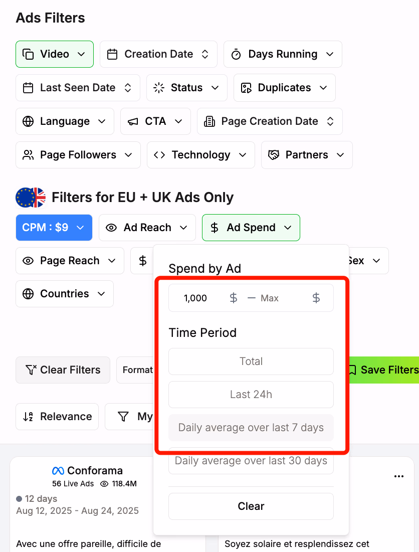 Ads Filters Time Period