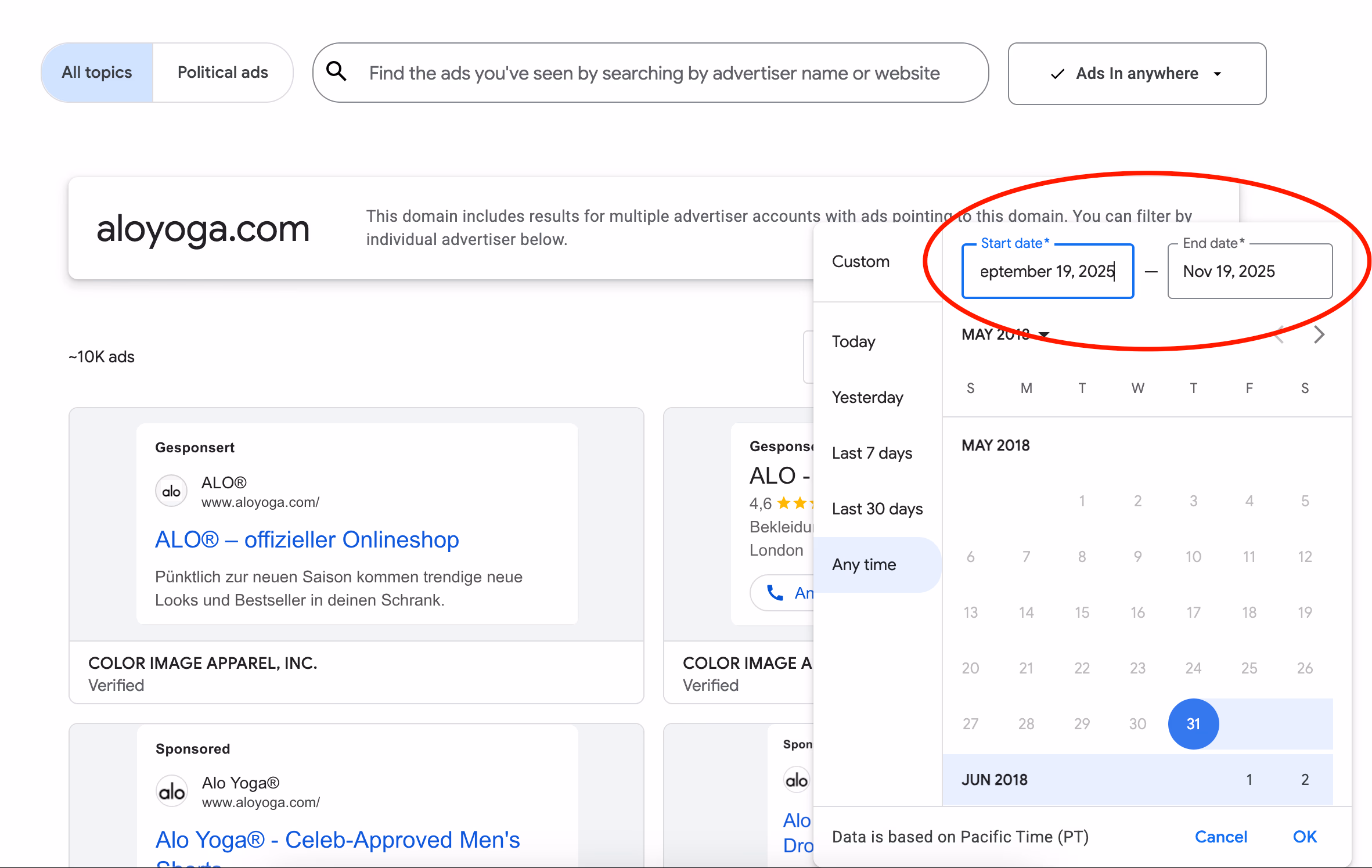 Date Range Selection Popup