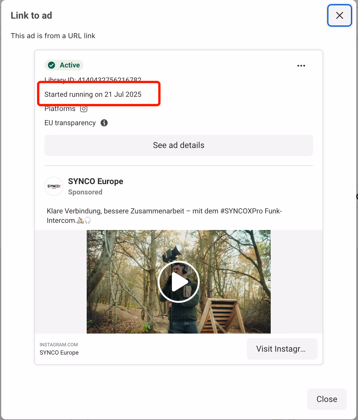 Synco Europe Instagram Ad