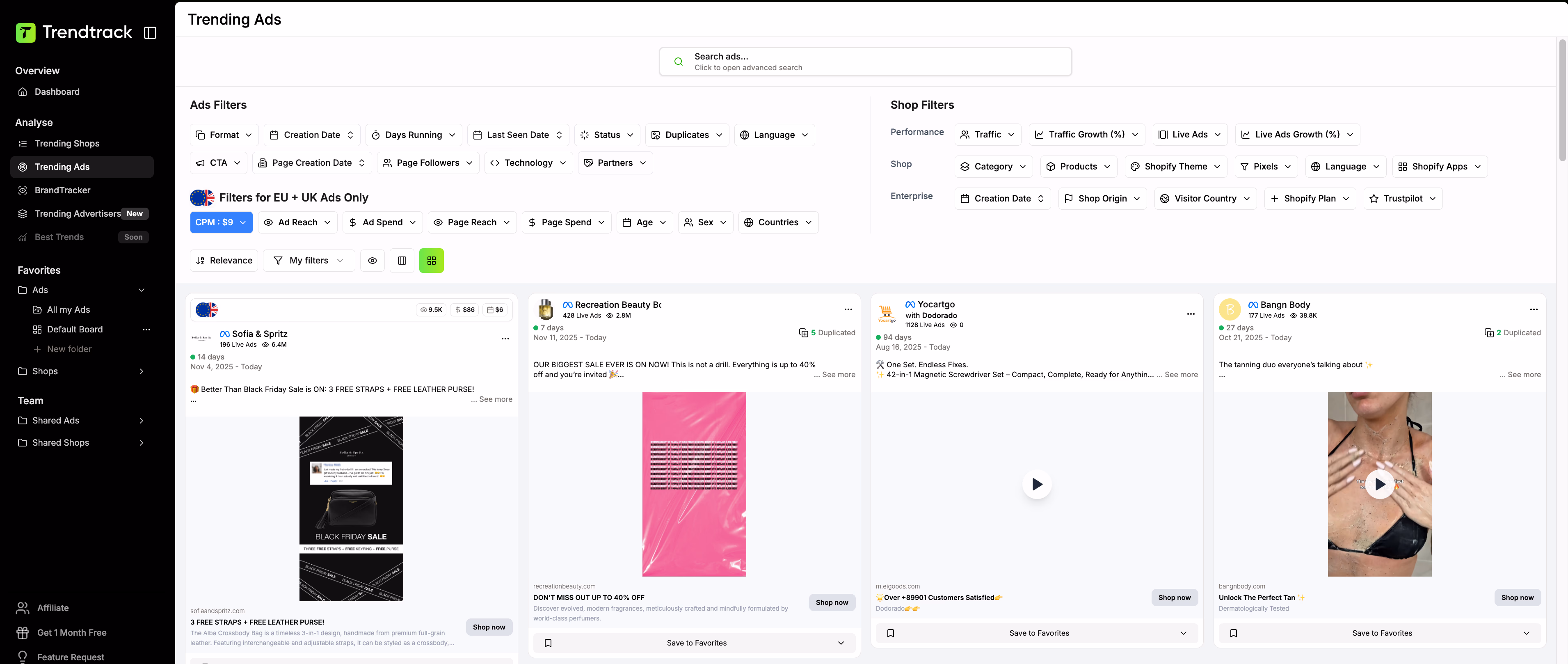 Trending Ads Dashboard View