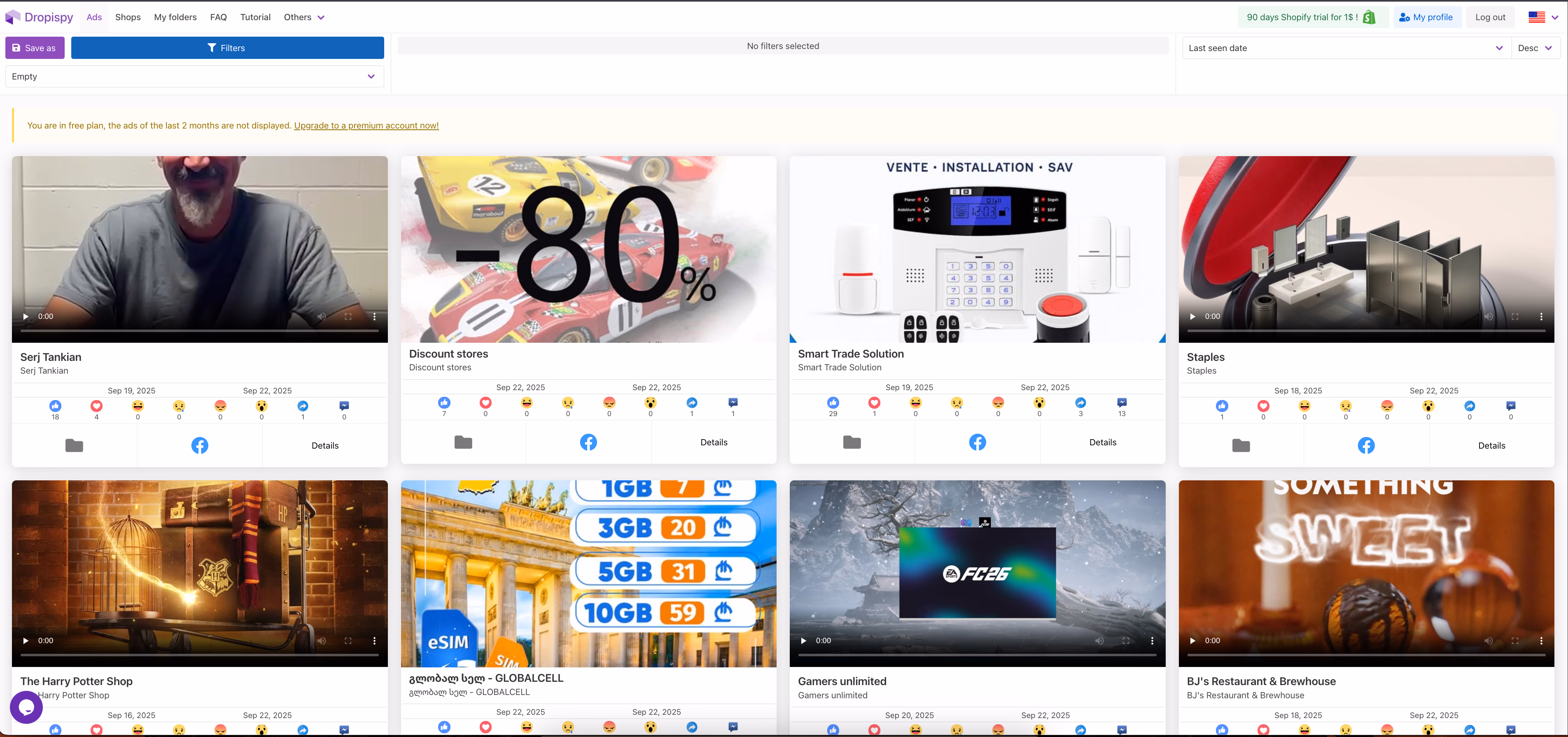 Dropspy Dashboard Ad Screenshots