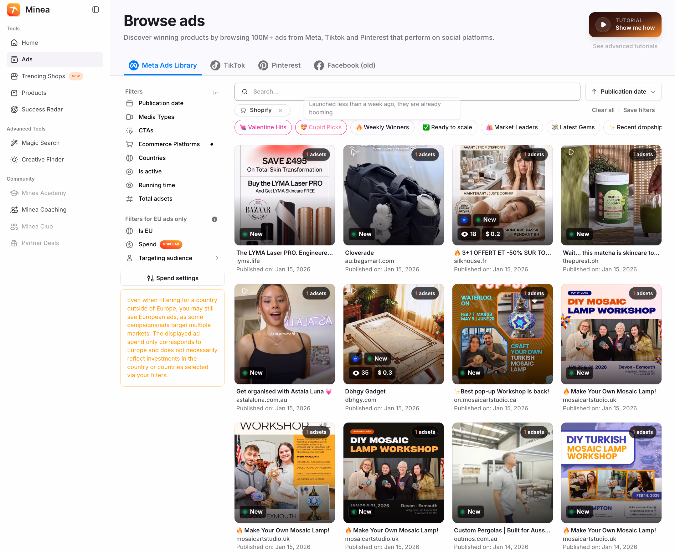 minea browse ads tool
