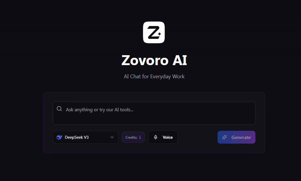 zovoro ai interface screenshot