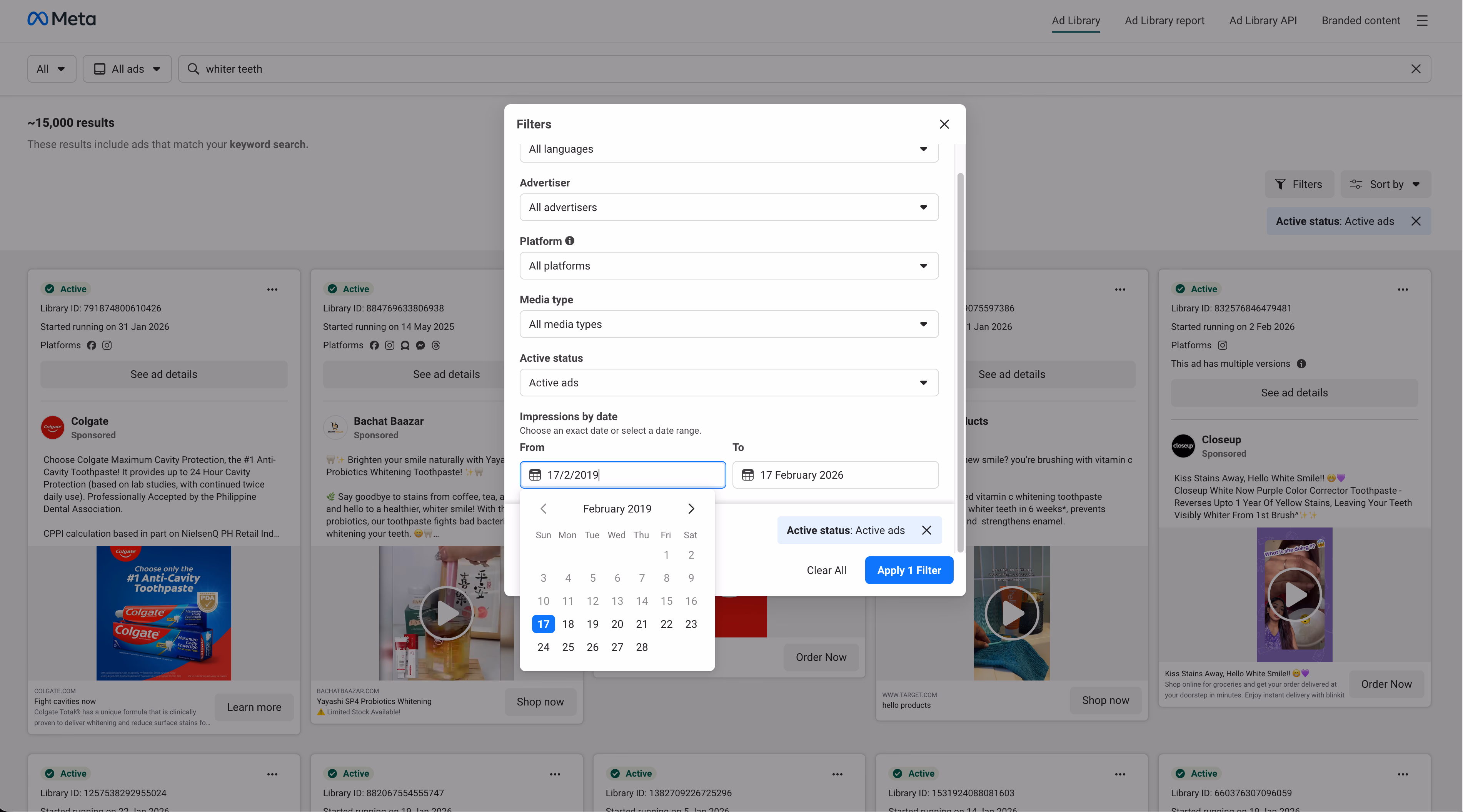 facebook ad library filters