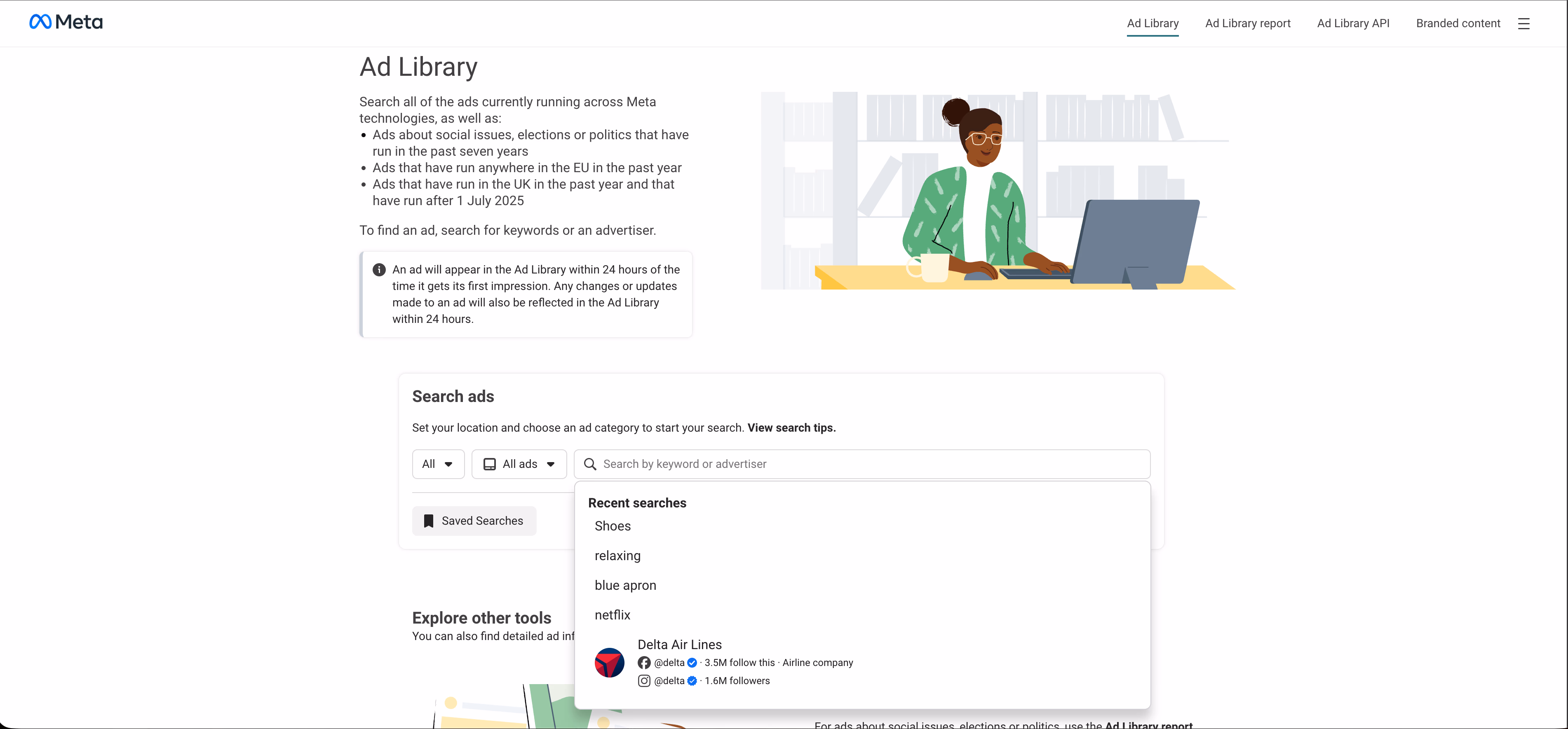 meta ad library keyword search