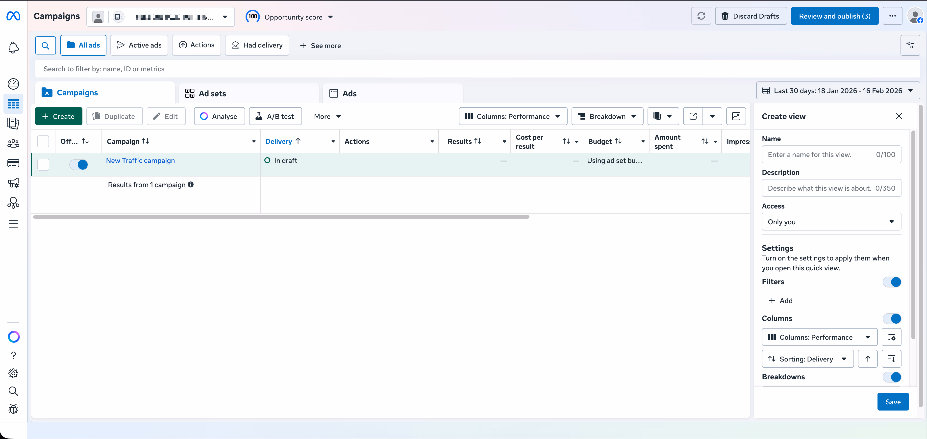 facebook ads manager interface