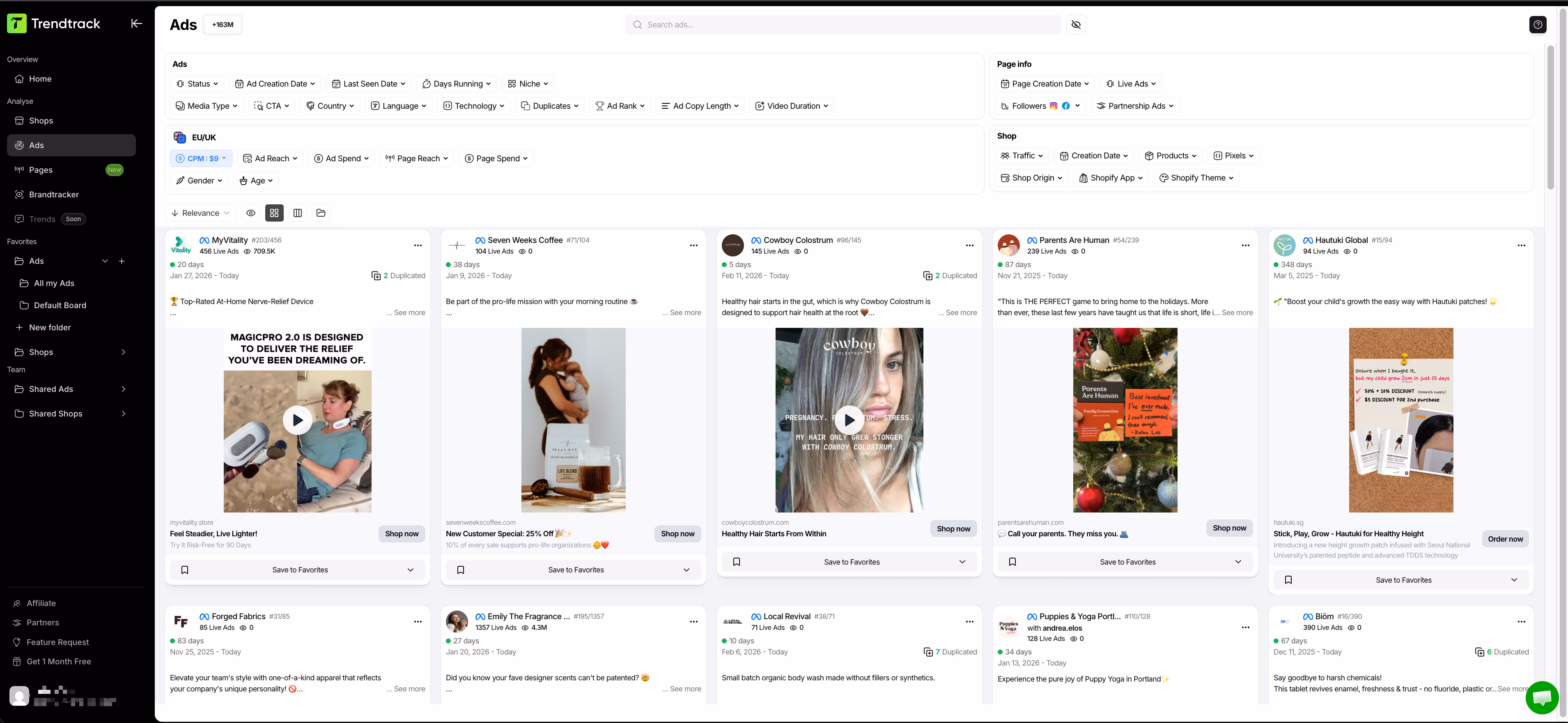 interface showing facebook ad results