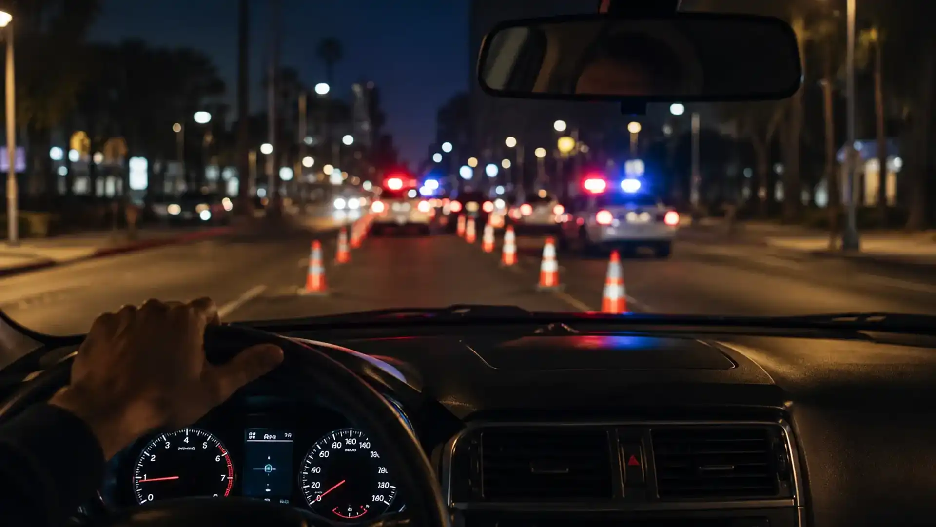 Driver providing license and registration at a Fresno DUI checkpoint