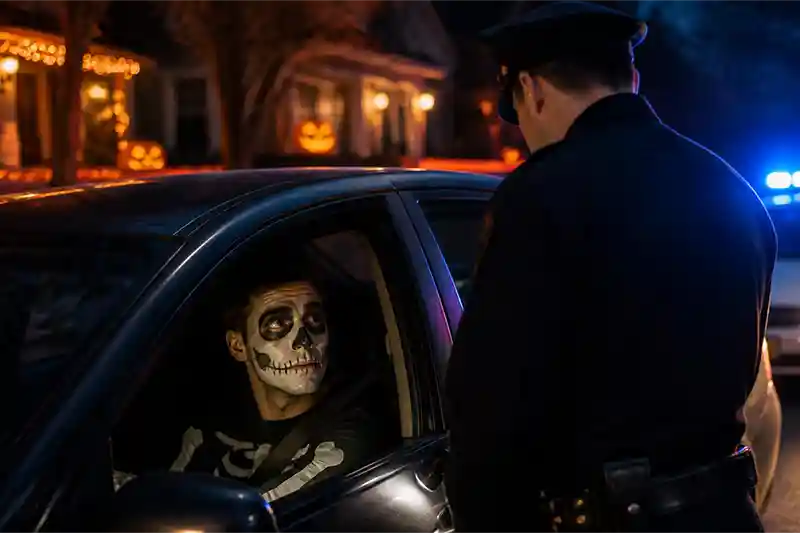 Drunk driver being stopped in Fresno for DUI after a Halloween party