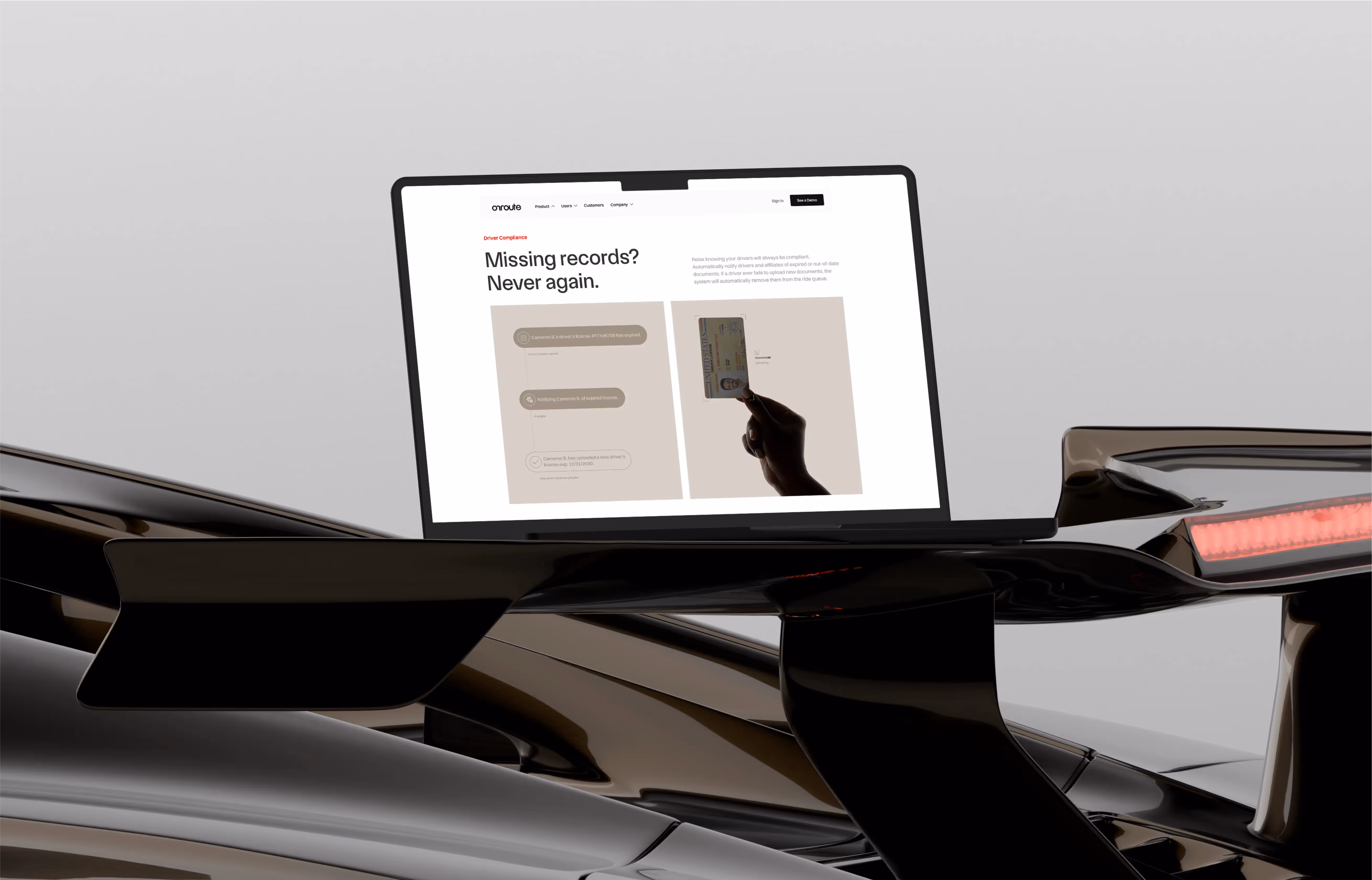 Transportation software page design for Onroute