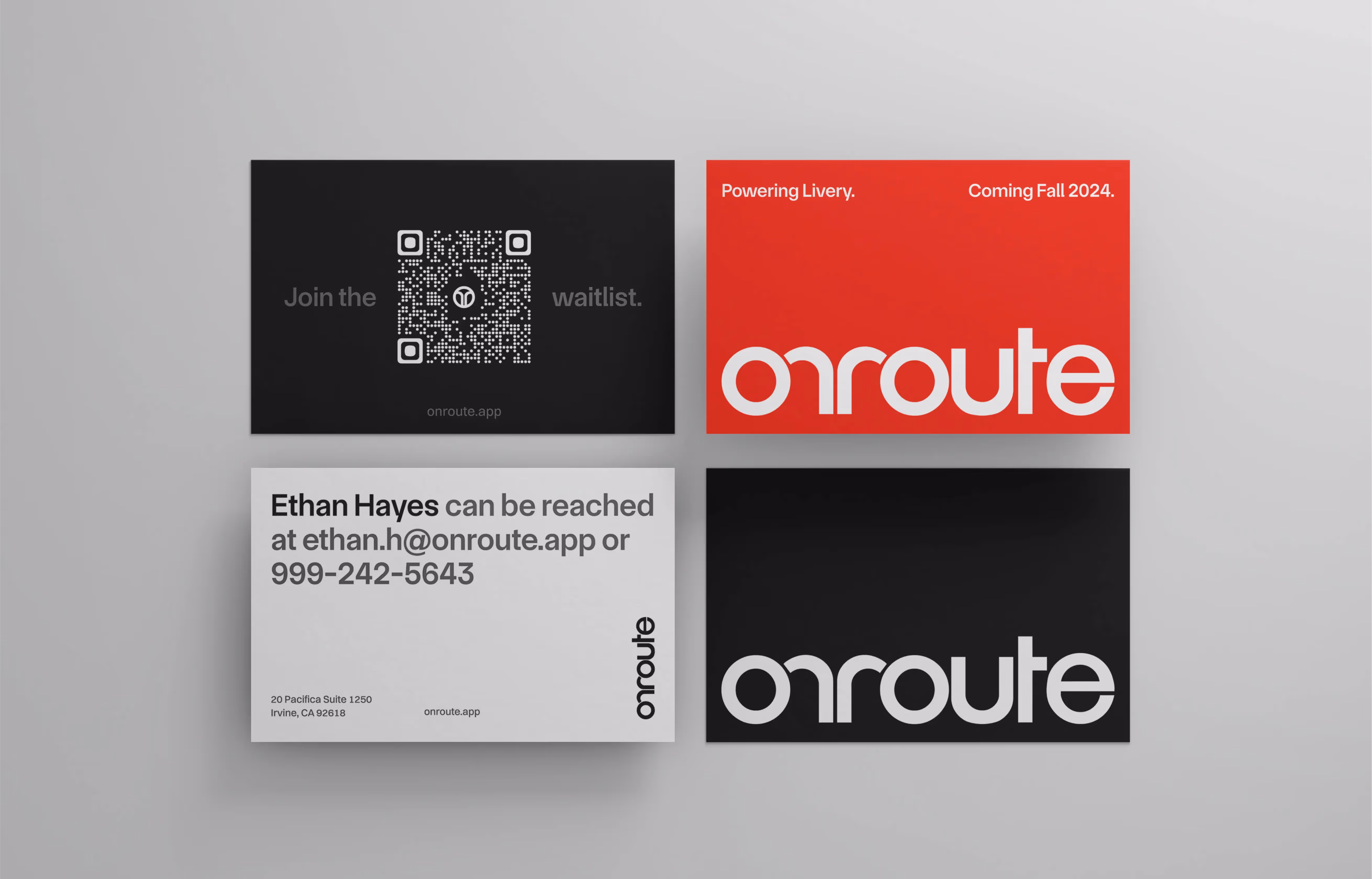 Transportation Saas business card design for Onroute brand identity