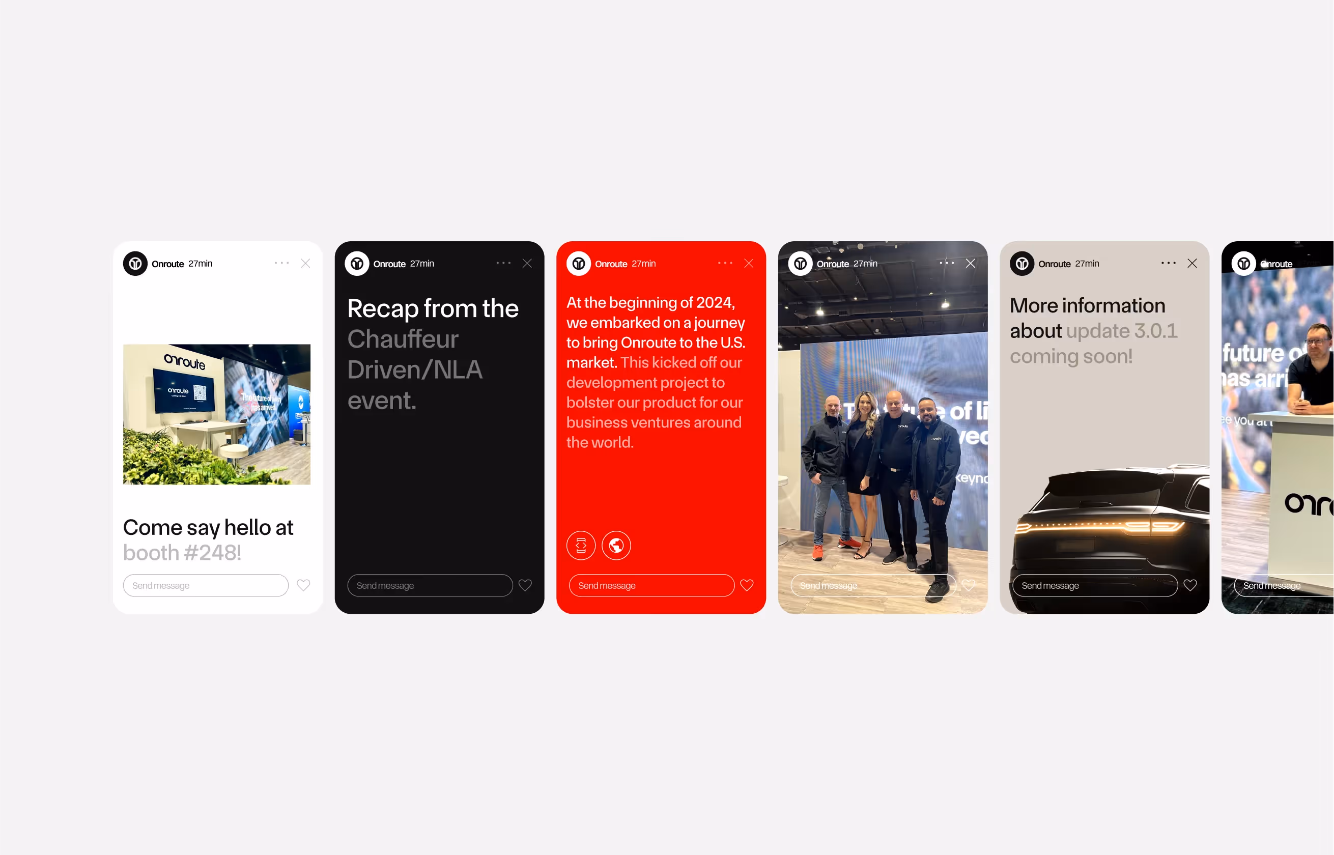 Instagram story graphic designs for modern Saas software Onroute