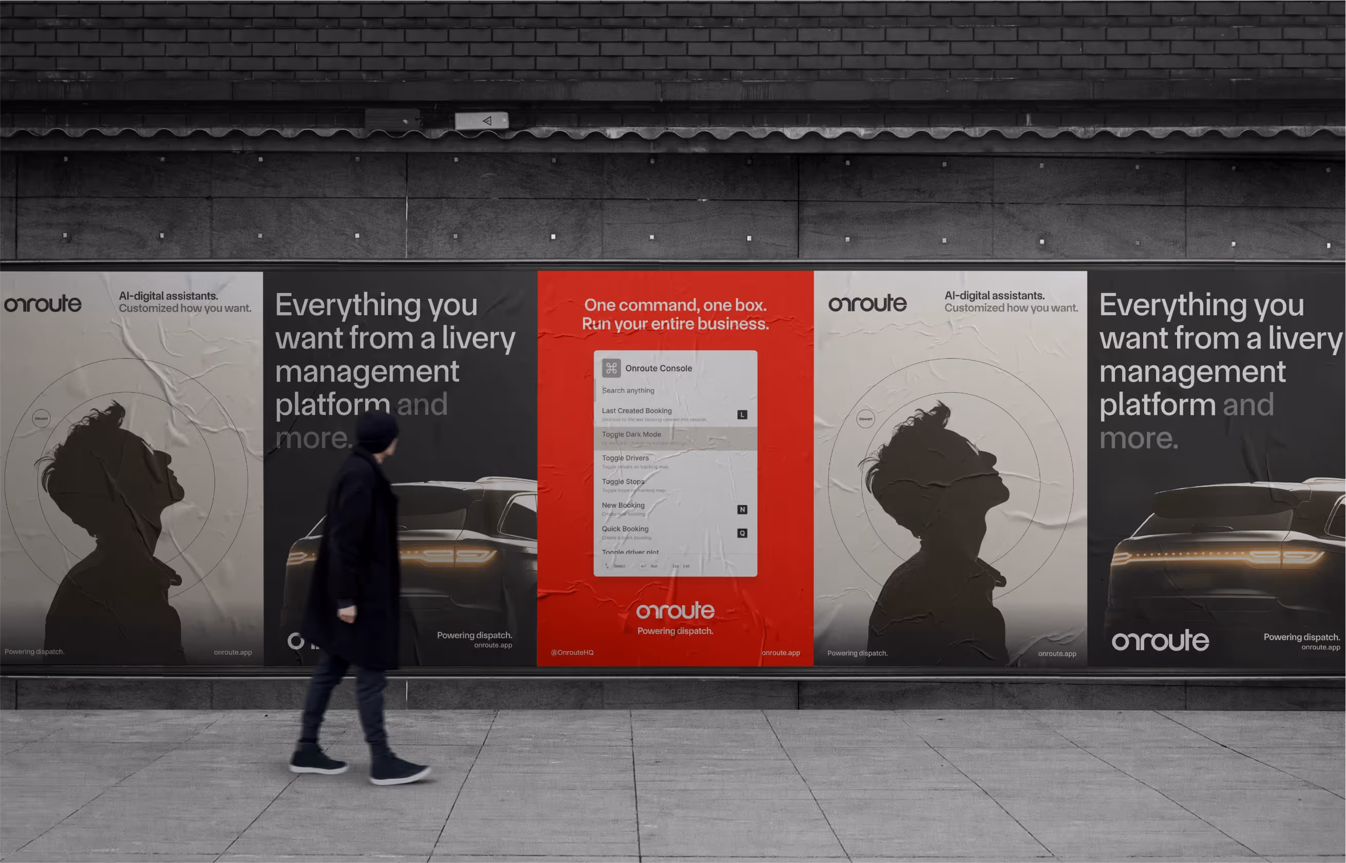 Out of home advertising designs for Onroute brand identity