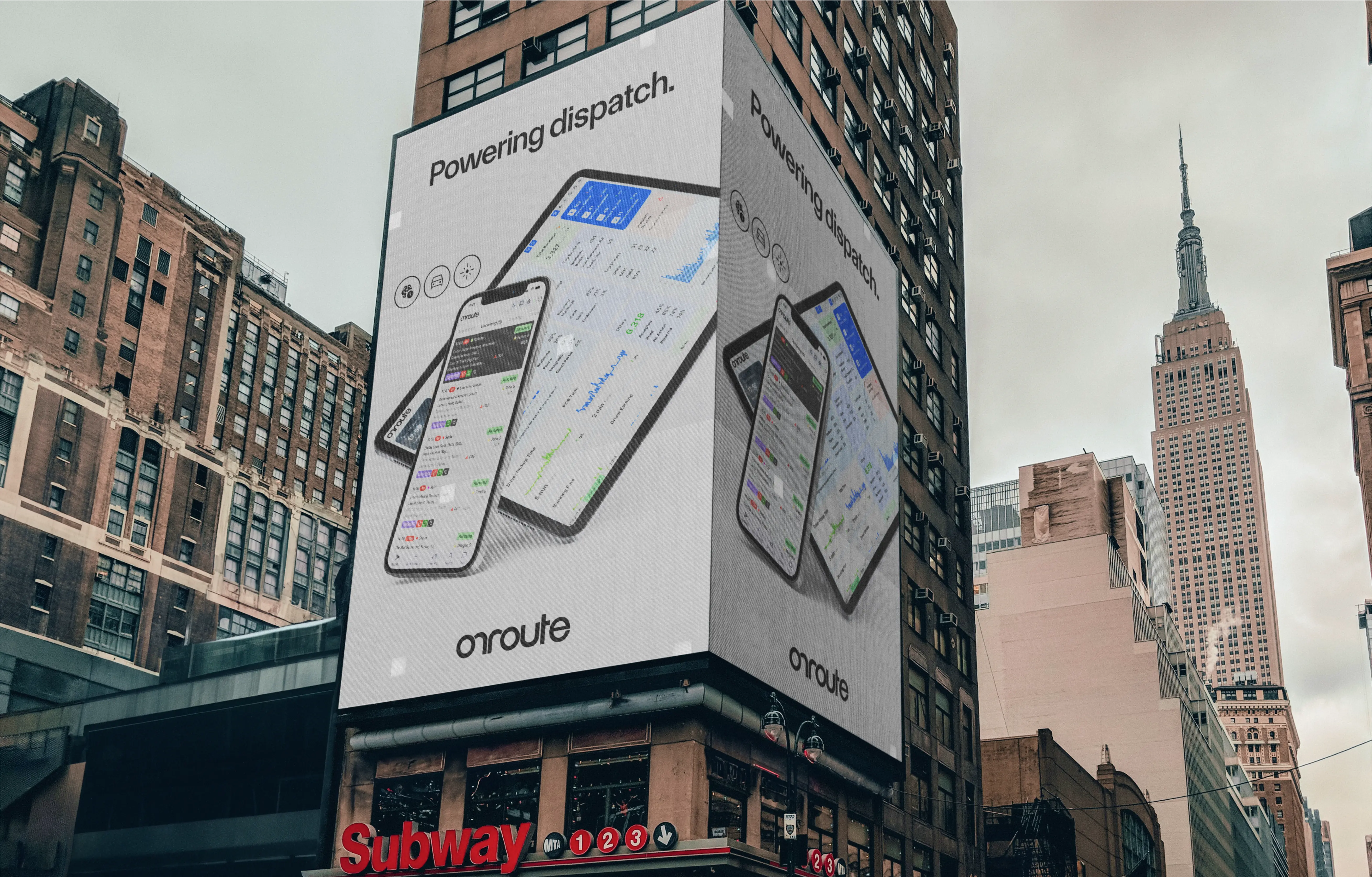 Simple tech billboard design for Onroute dispatch software brand