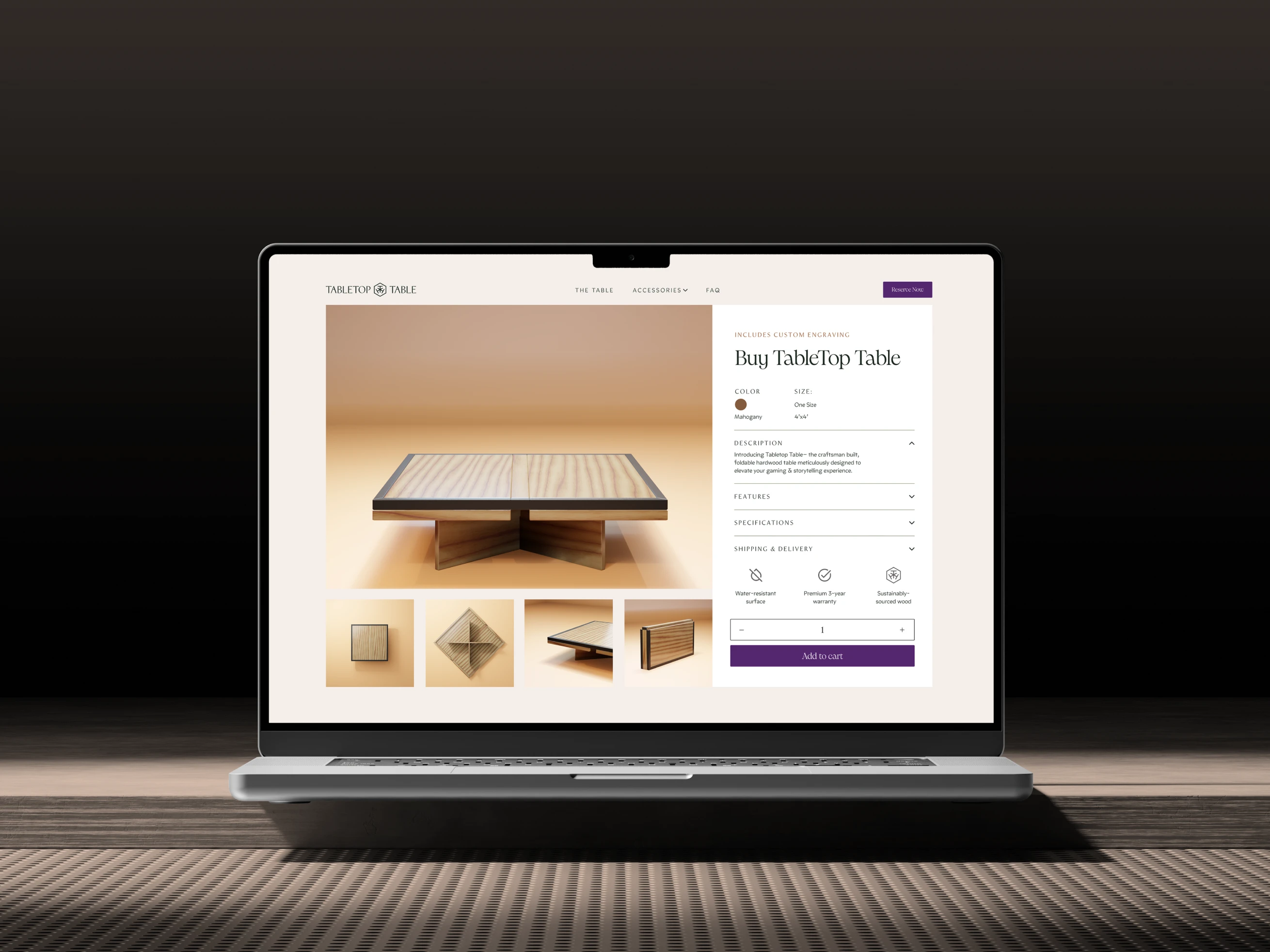 Clean product checkout page design for Tabletop Table website