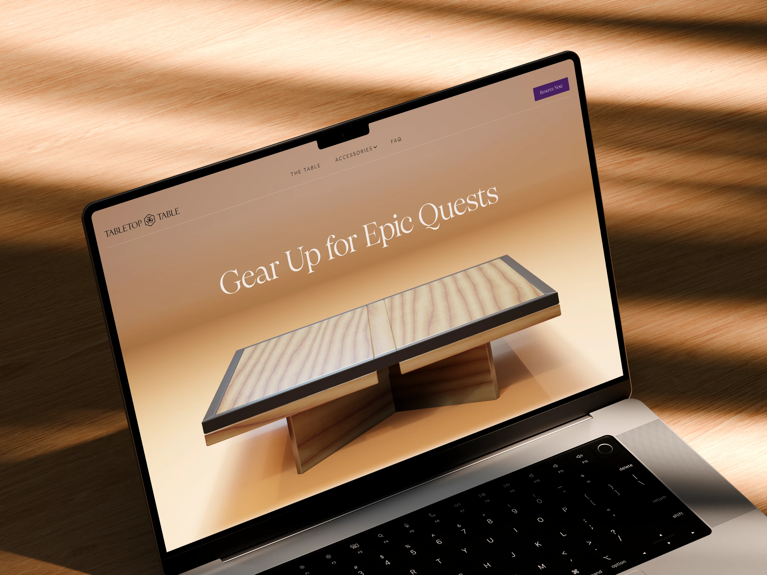 Gaming table landing page for adventure game table company website