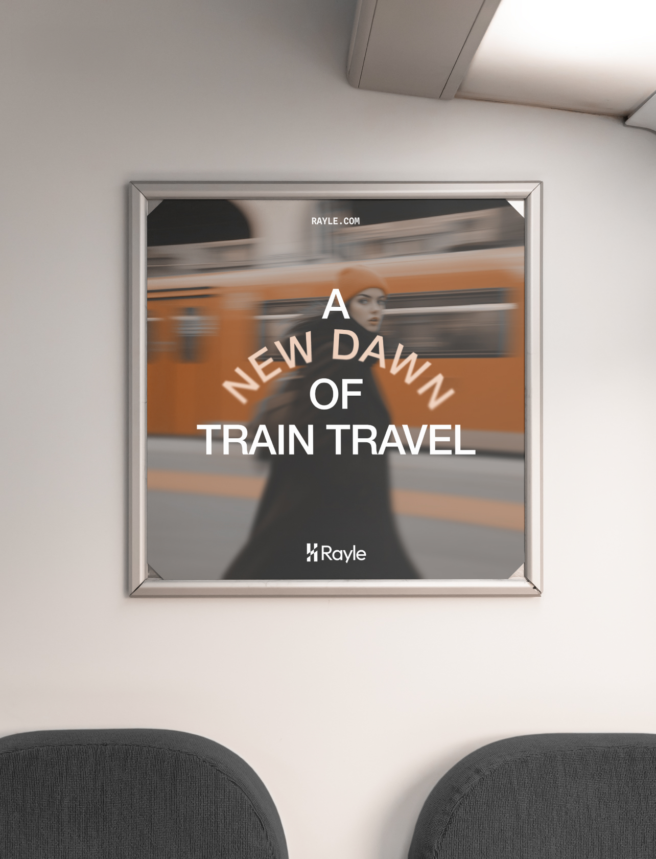 Out of home train poster design for Rayle brand identity
