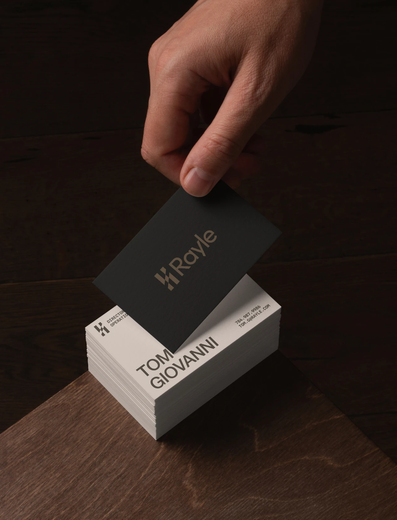 Timeless business card design for tech transportation startup brand called Rayle