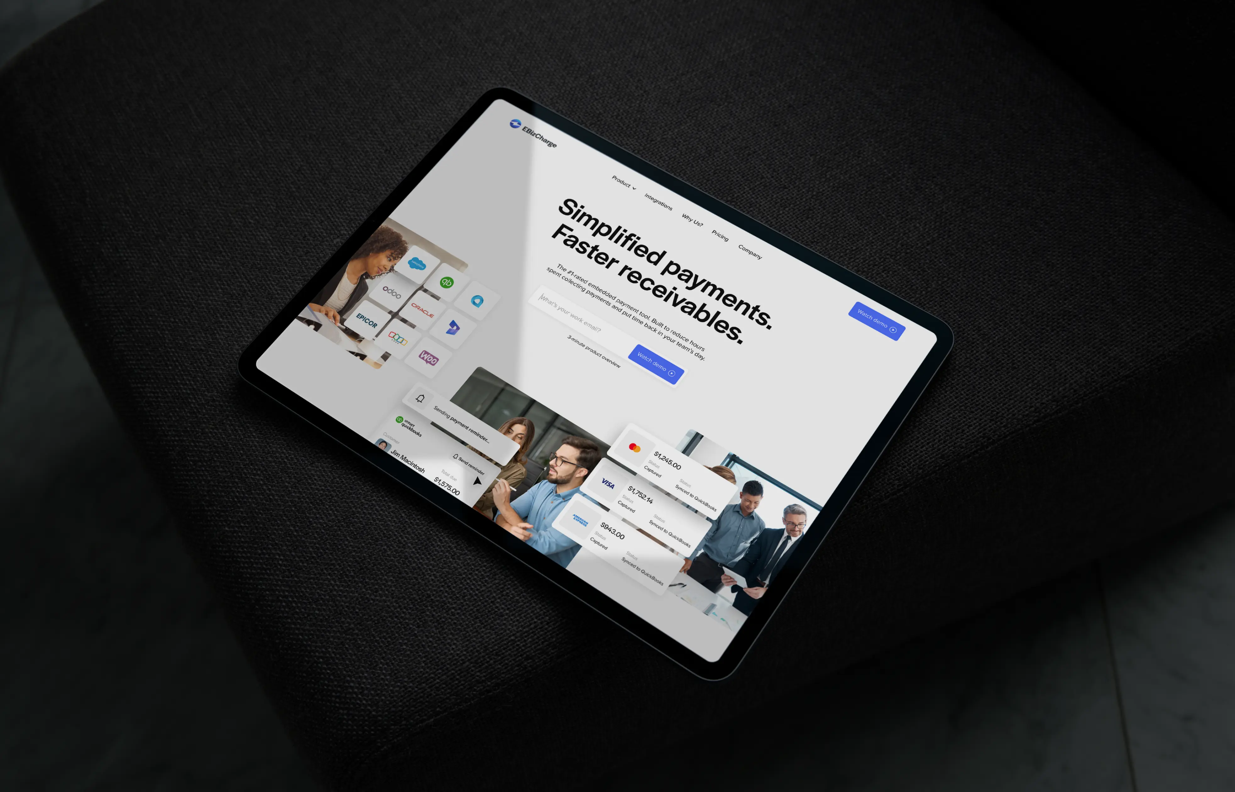 Homepage design for EBizCharge–a leading payments software
