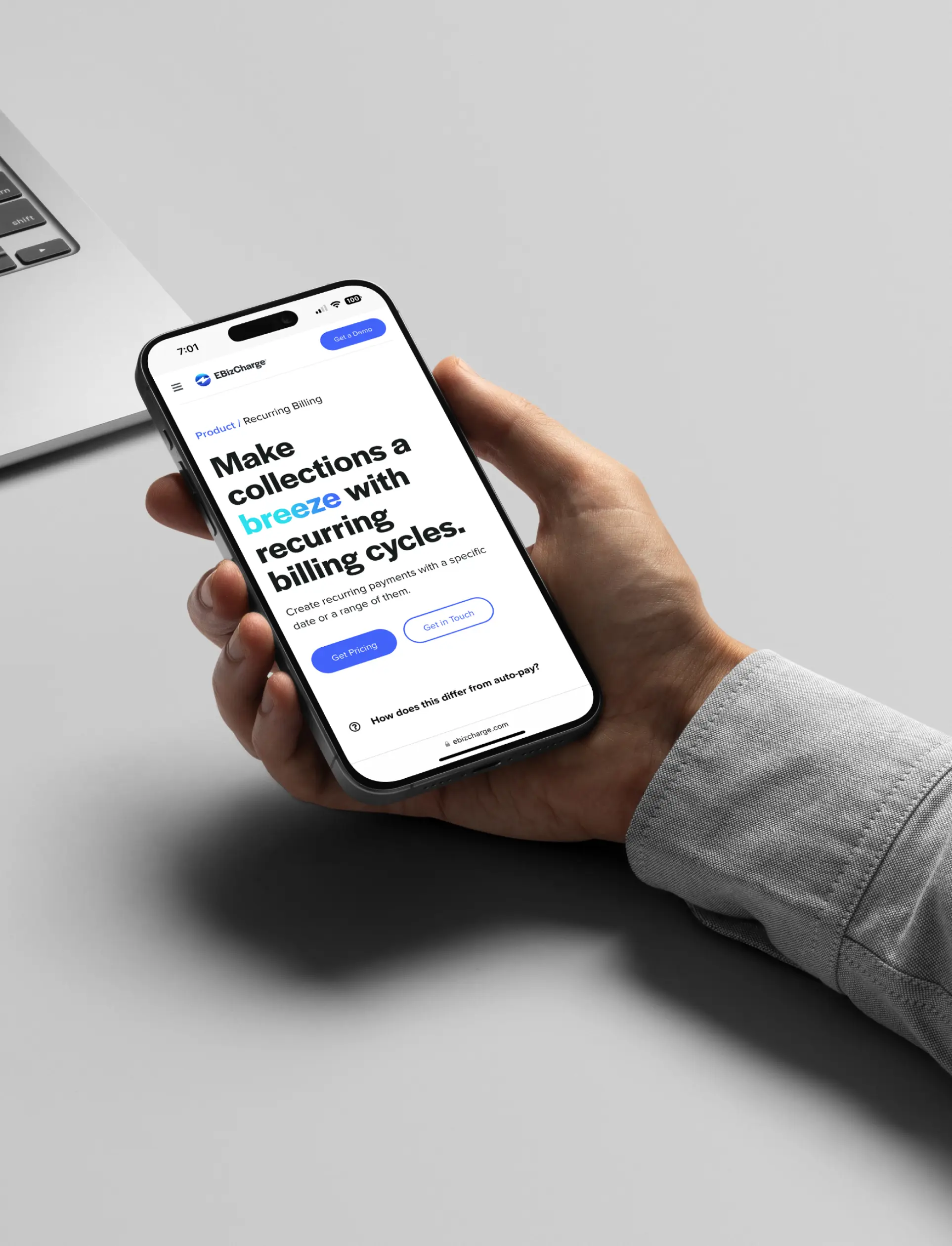 Sleek mobile web page design for finance software