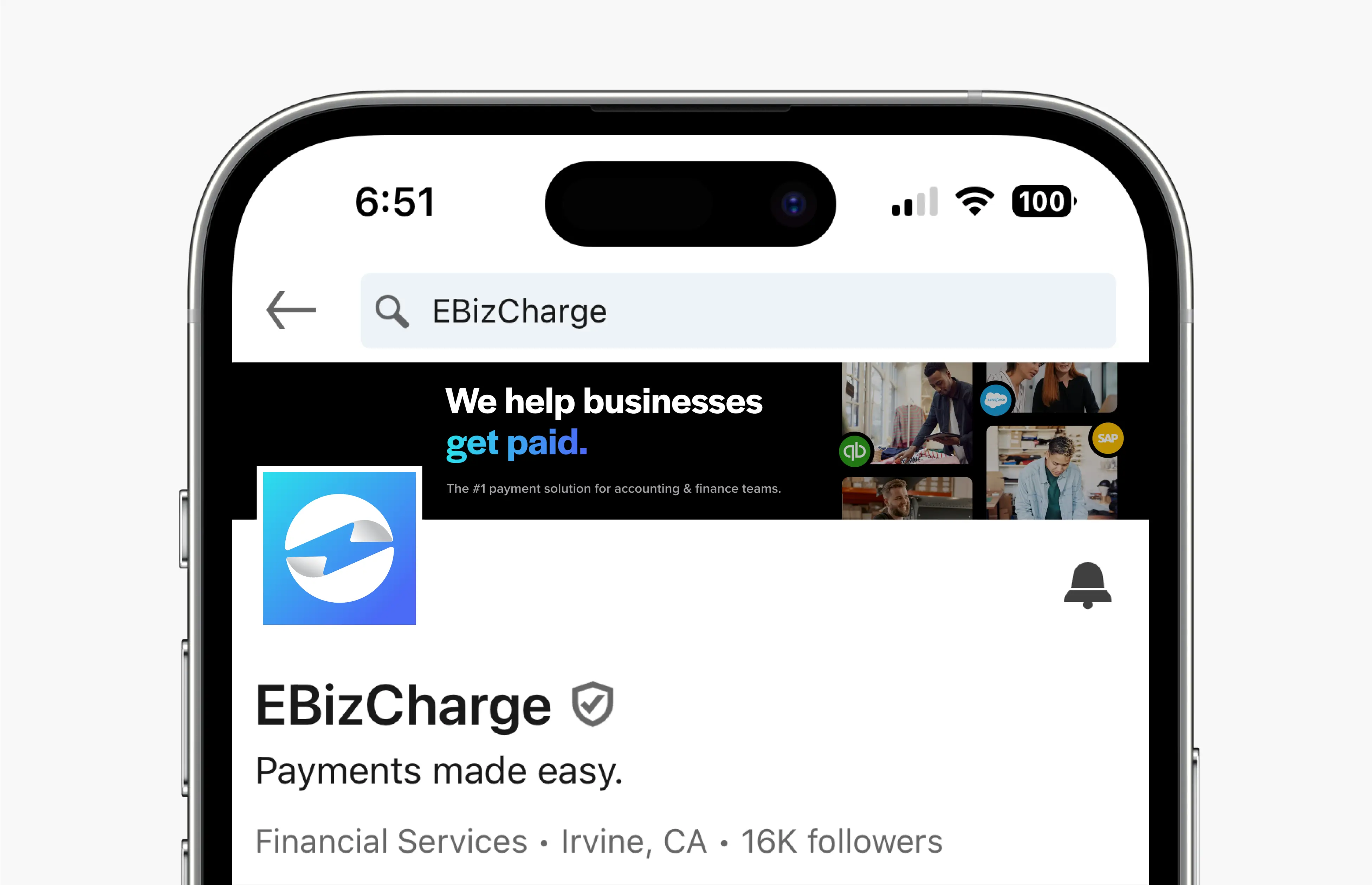 EBizCharge LinkedIn profile account page design