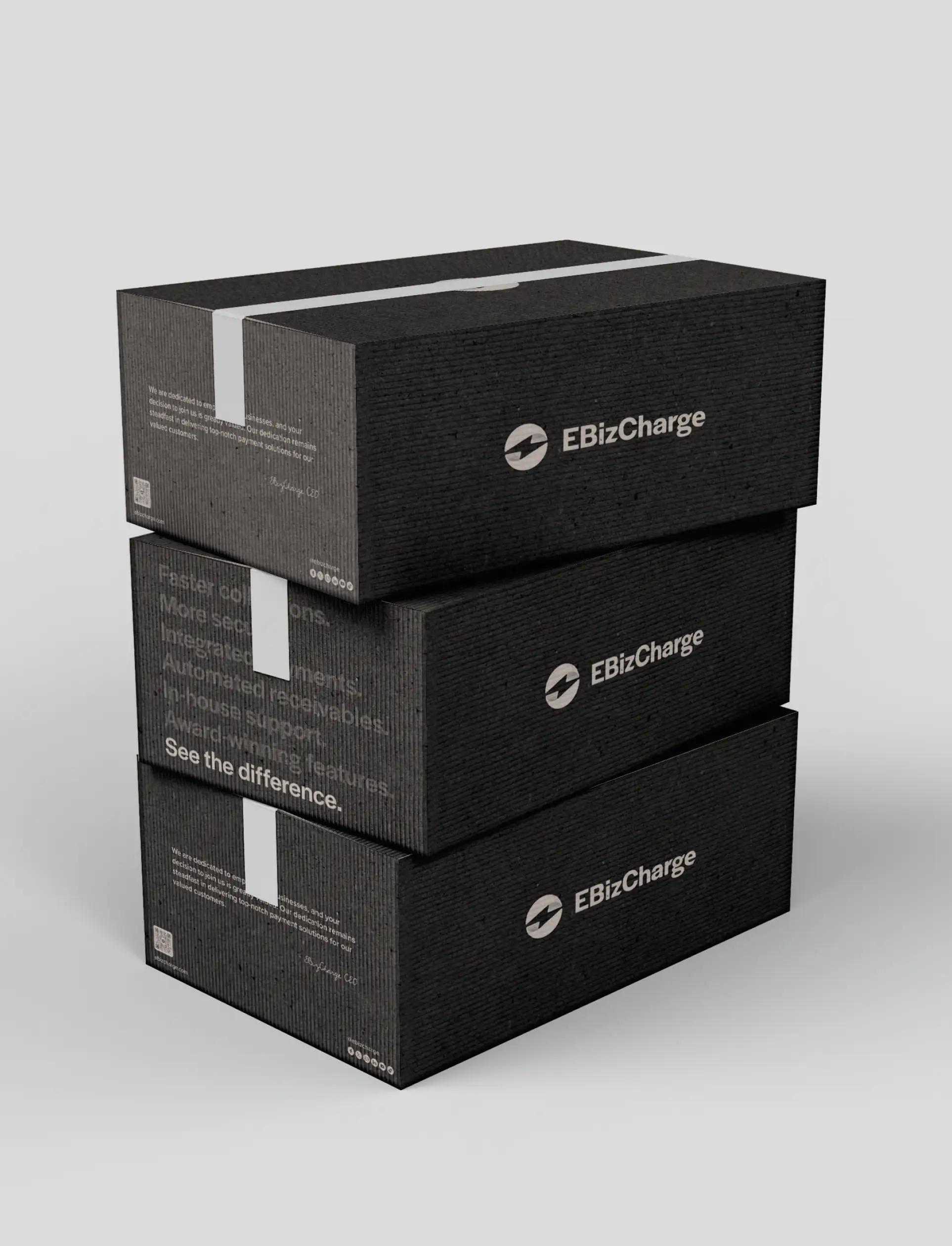 Custom box packaging design for modern Fintech EBizCharge