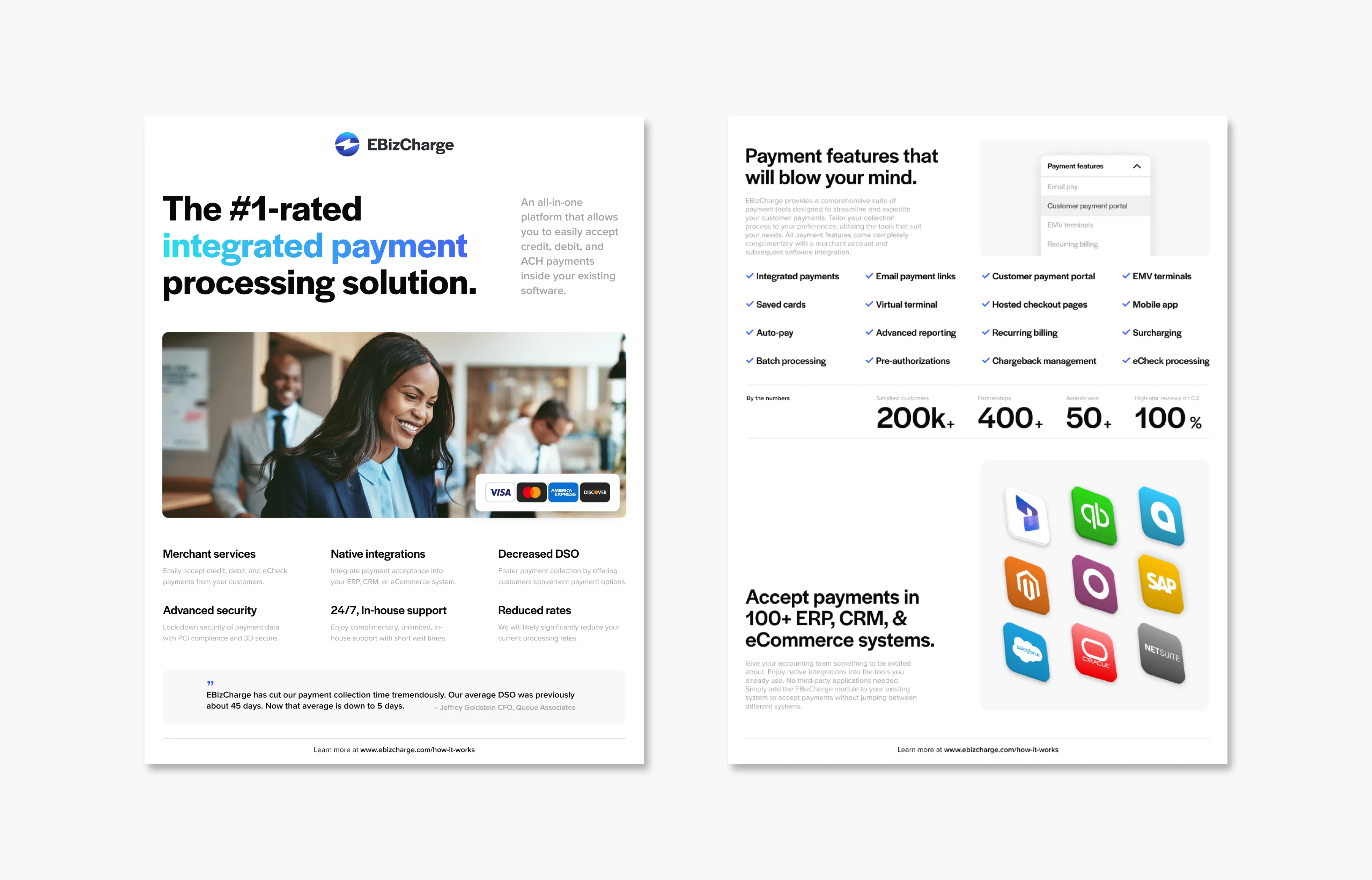 Product overview flyer handout design for EBizCharge