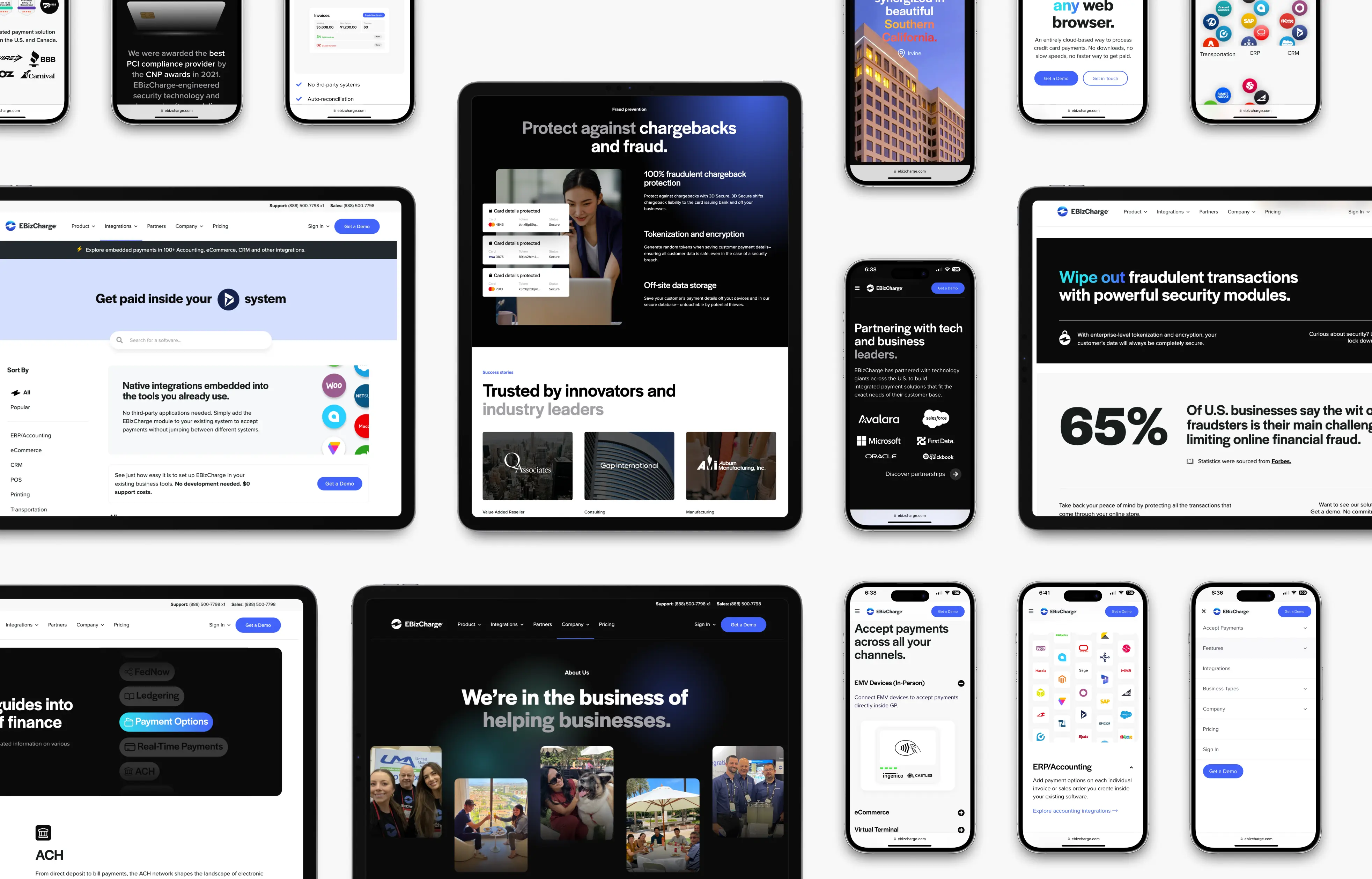 Modern finance web design pages for EBizCharge fintech solution