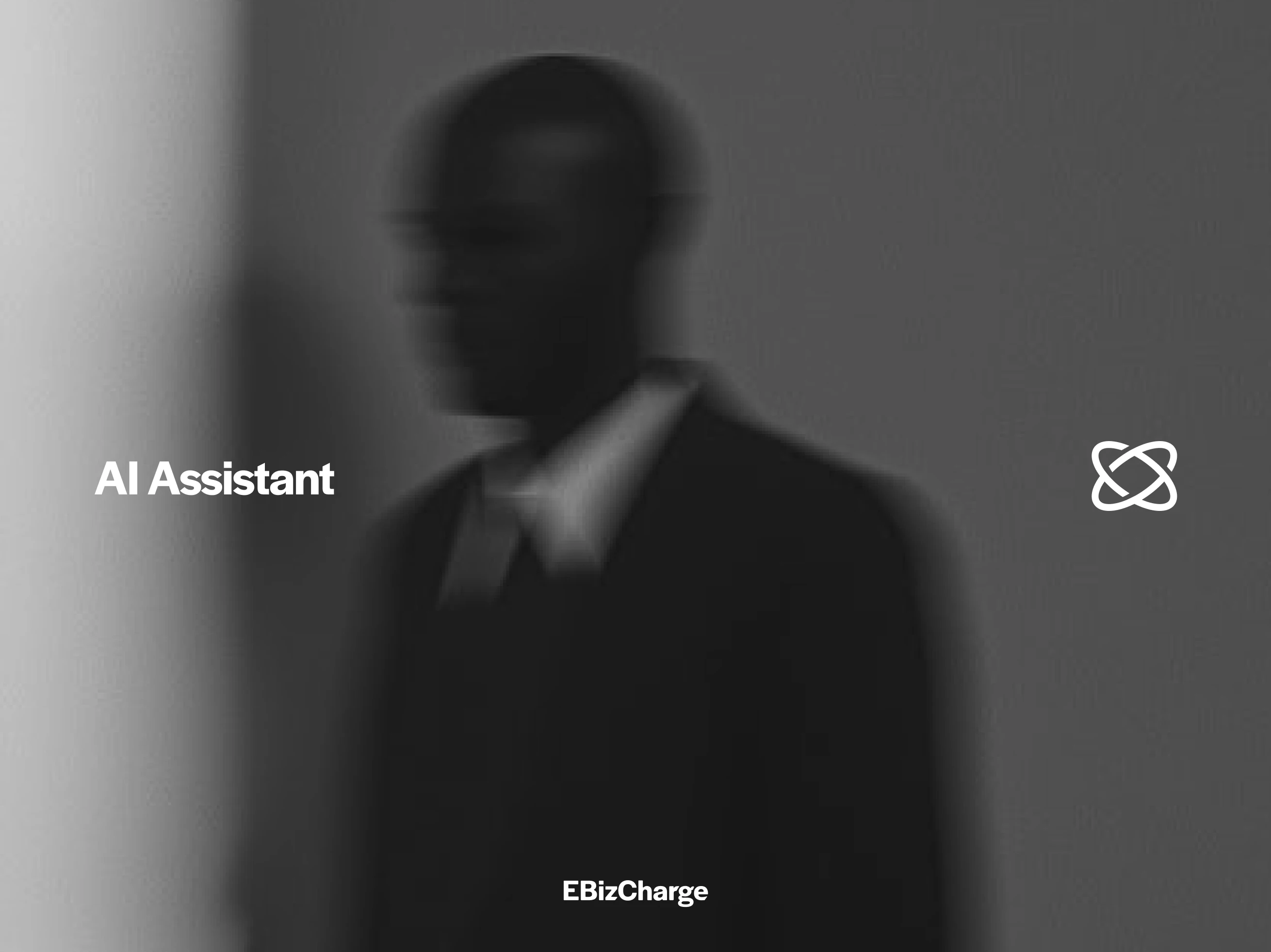AI assistant logo on abstract professional man blur 