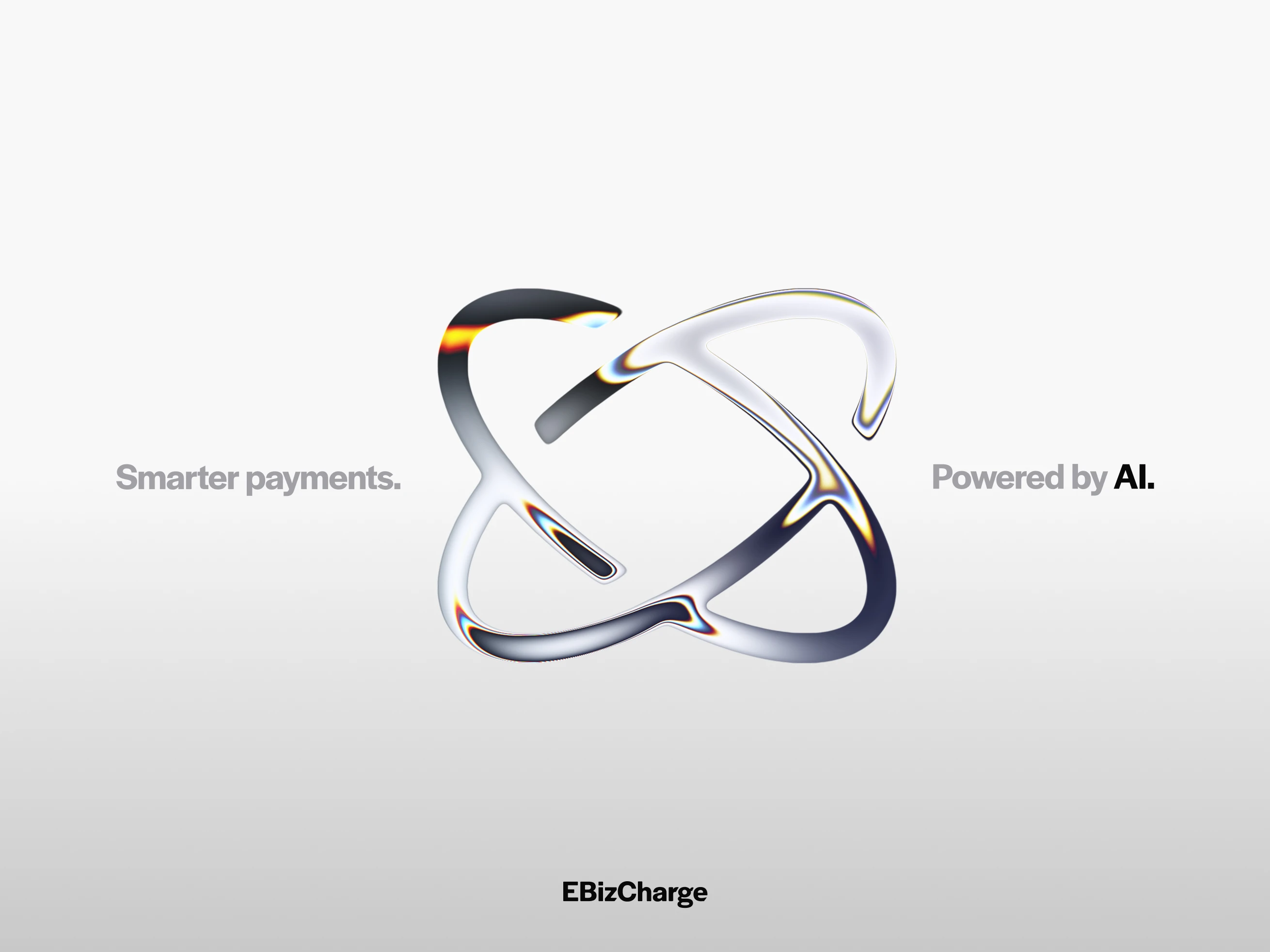 Sleek, minimal, metallic AI assistant logo with swirling circles for EBizCharge
