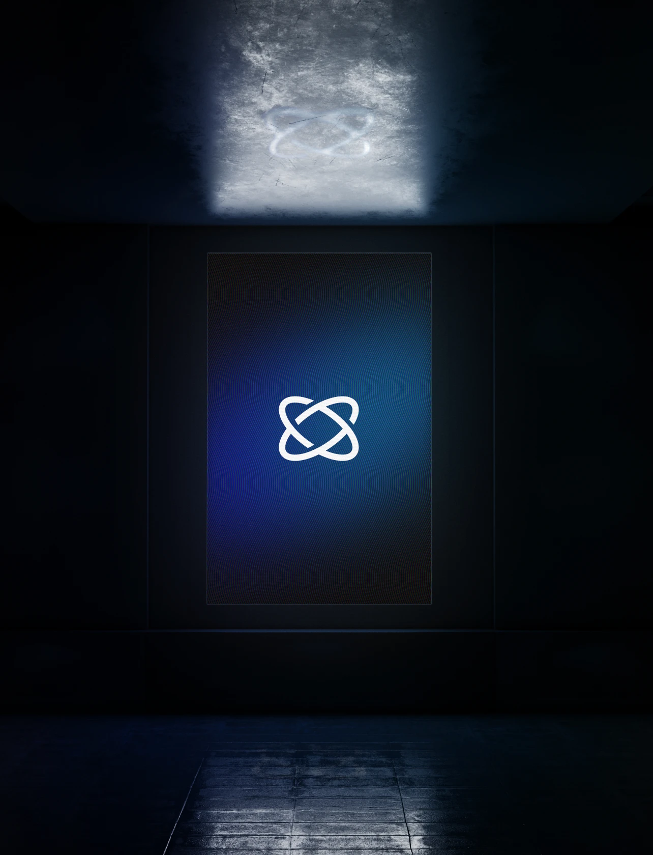 Fintech AI logo with blue gradients on a virtual screen for EBizCharge