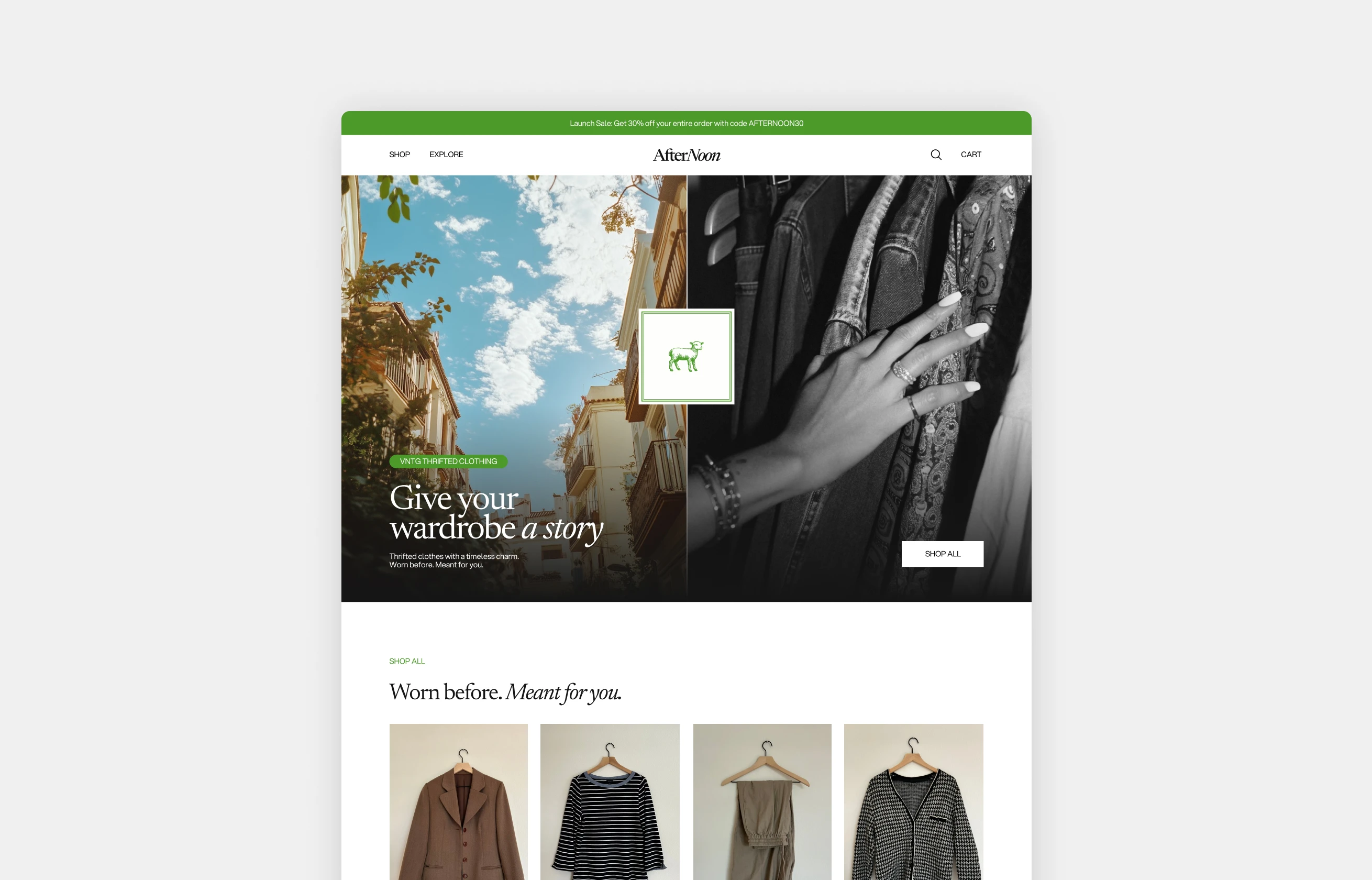 eCommerce home page web design for Afternoon brand identity