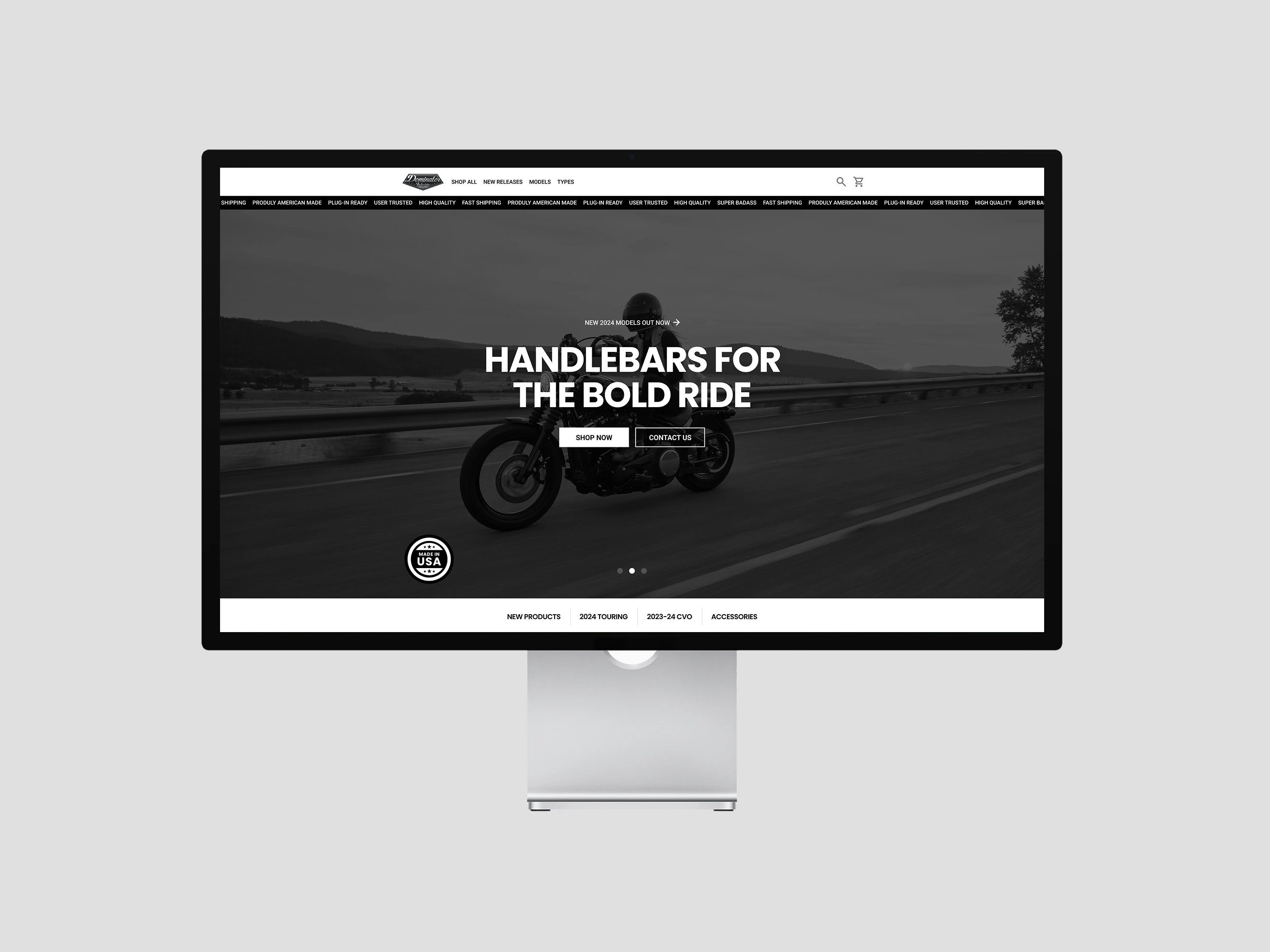 Motorcycle handlebar modern homepage web design for Dominator motorcycles
