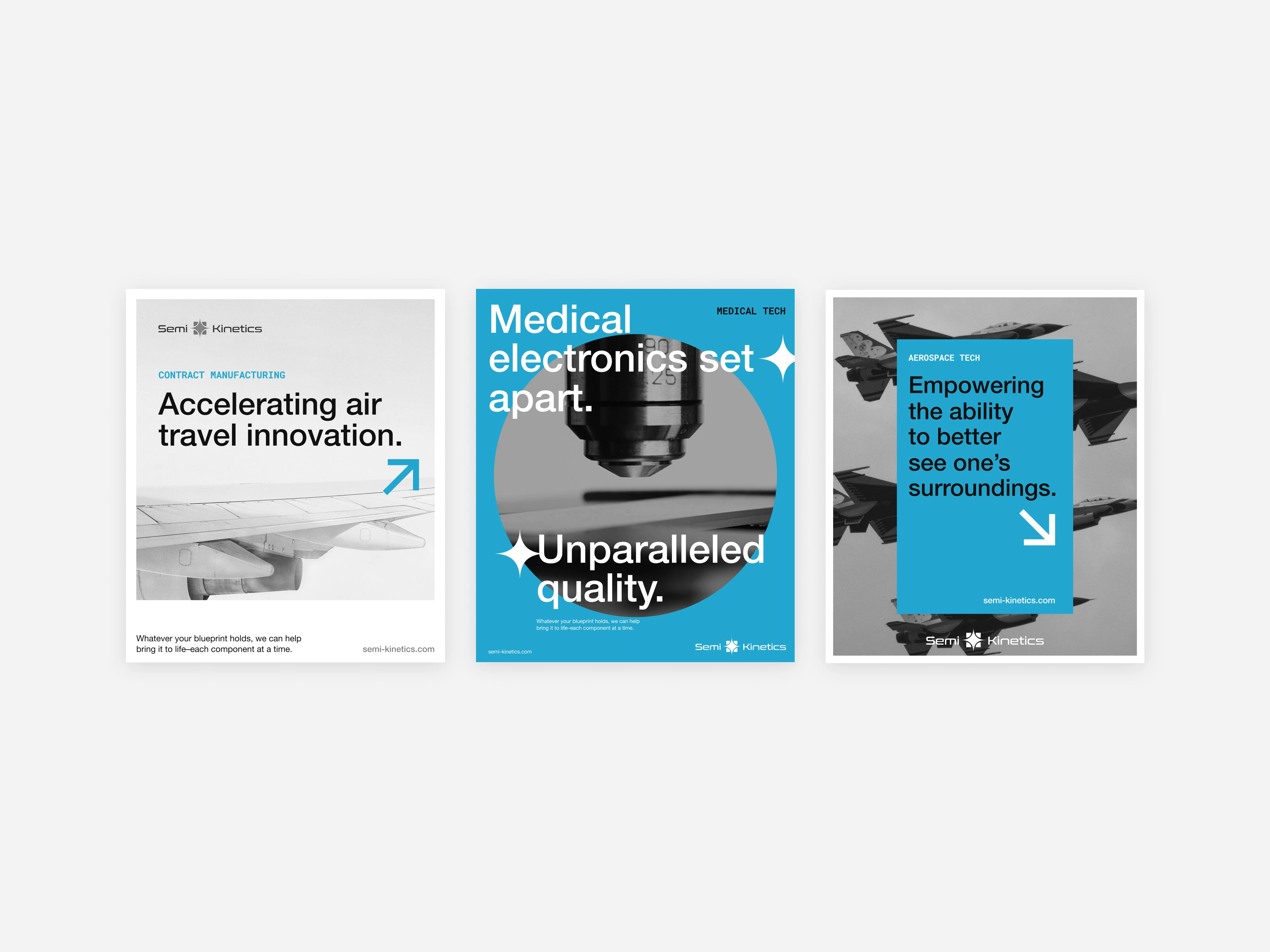 Minimal, modern poster design for tech manufacturing company called Semi-Kinetics