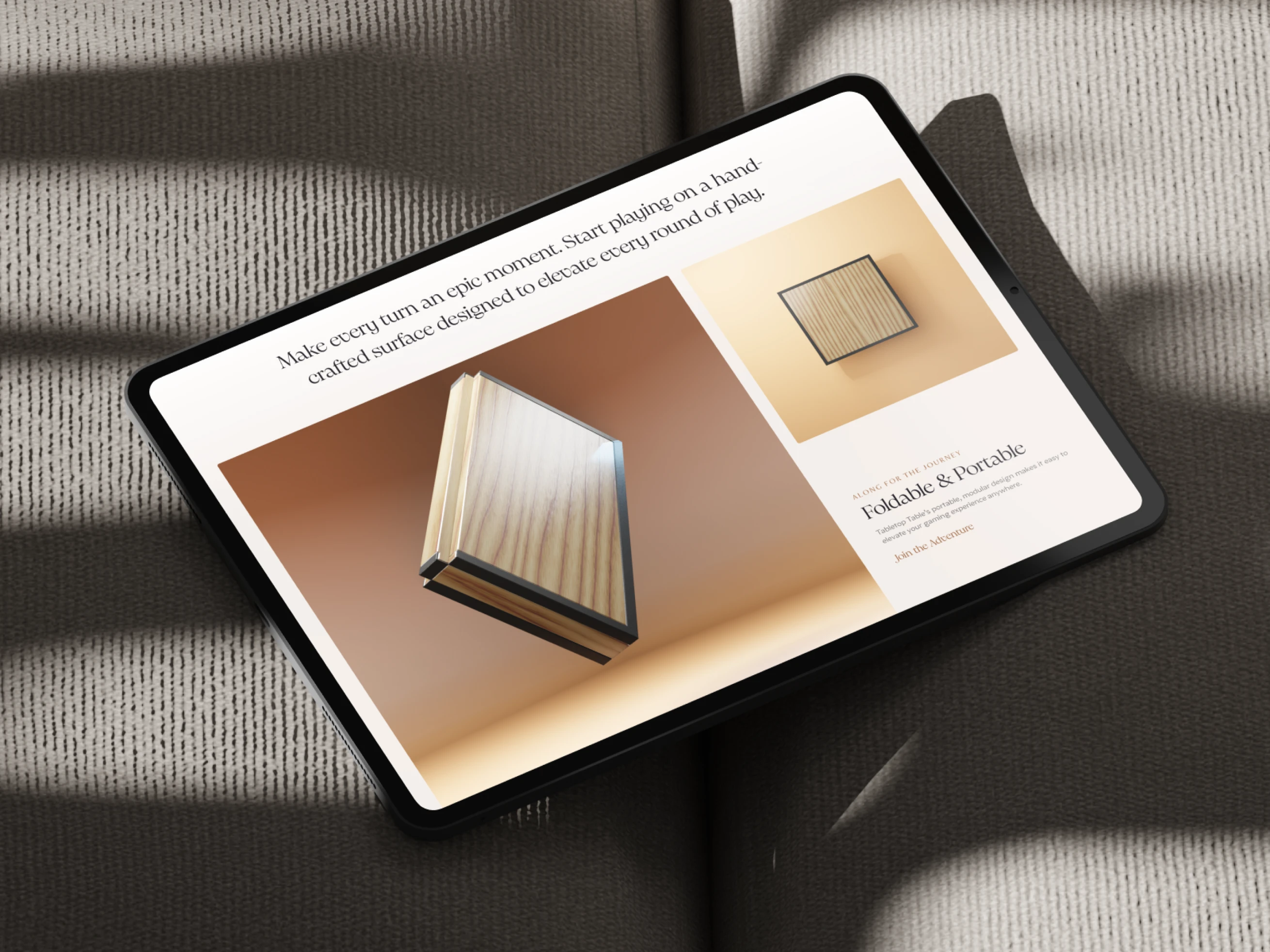 Modular gaming table web page design mockup for Tabletop Table