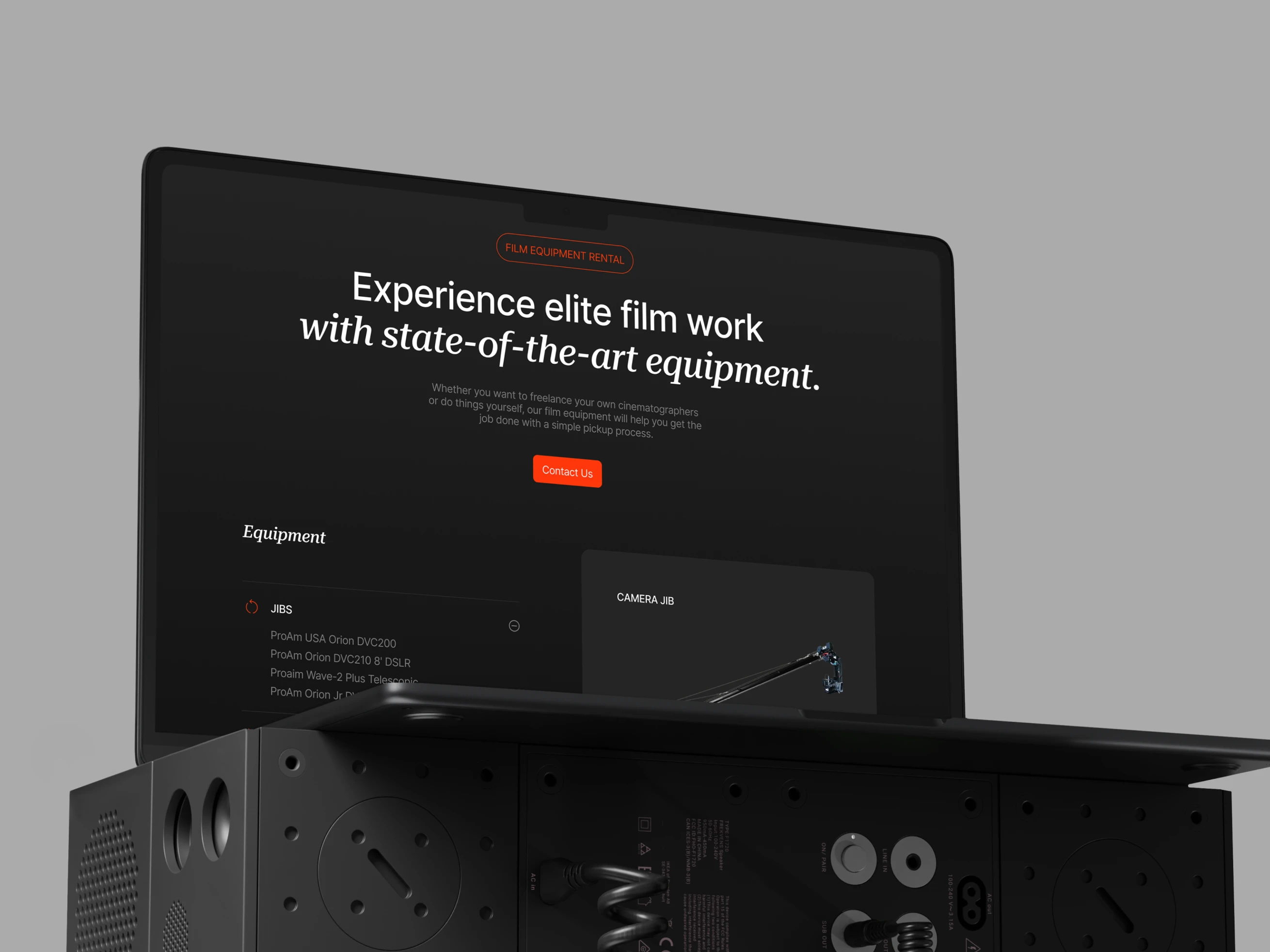 Dark mode homepage design for camera crew company called All Axis