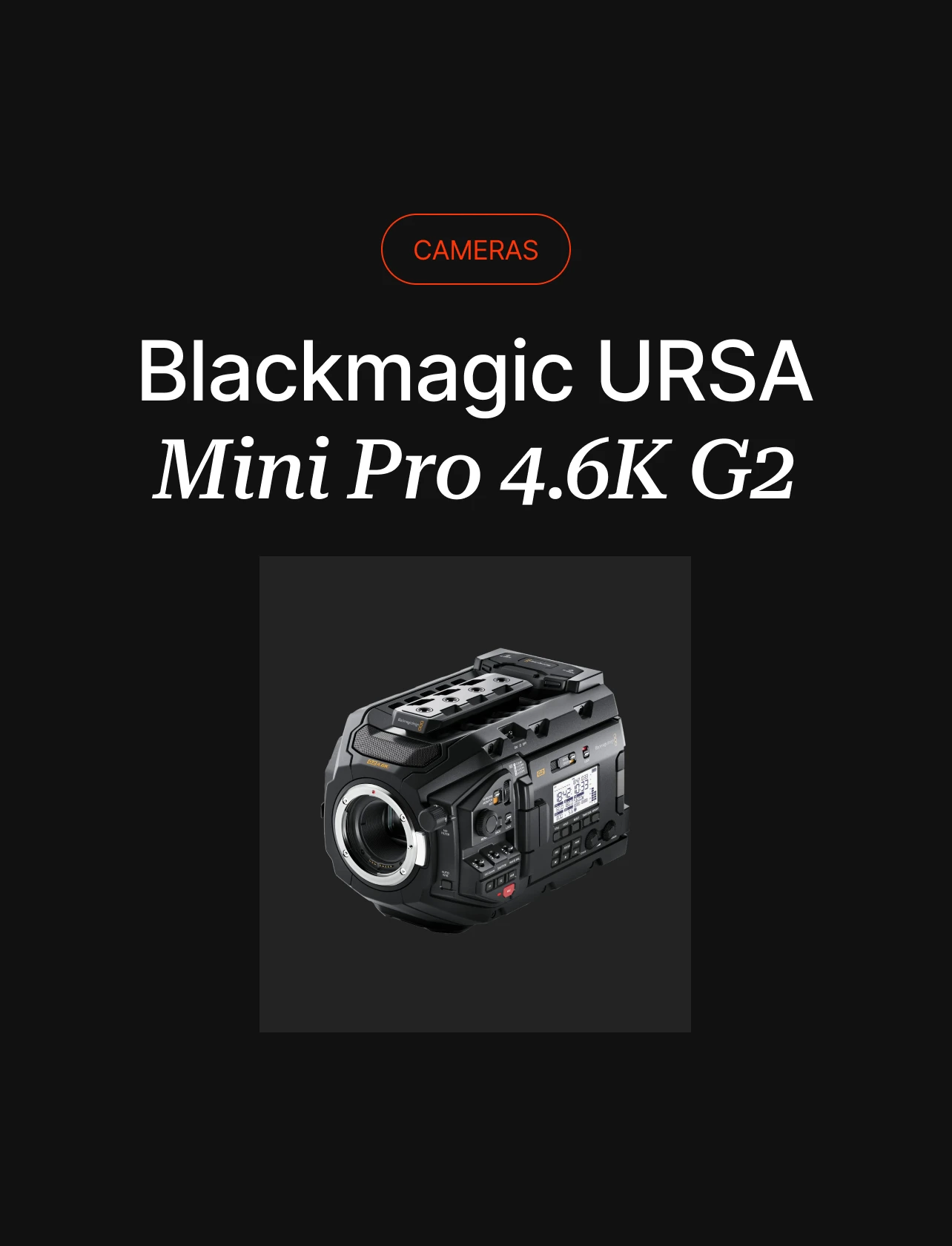 Camera specifications graphic for camera rental web design