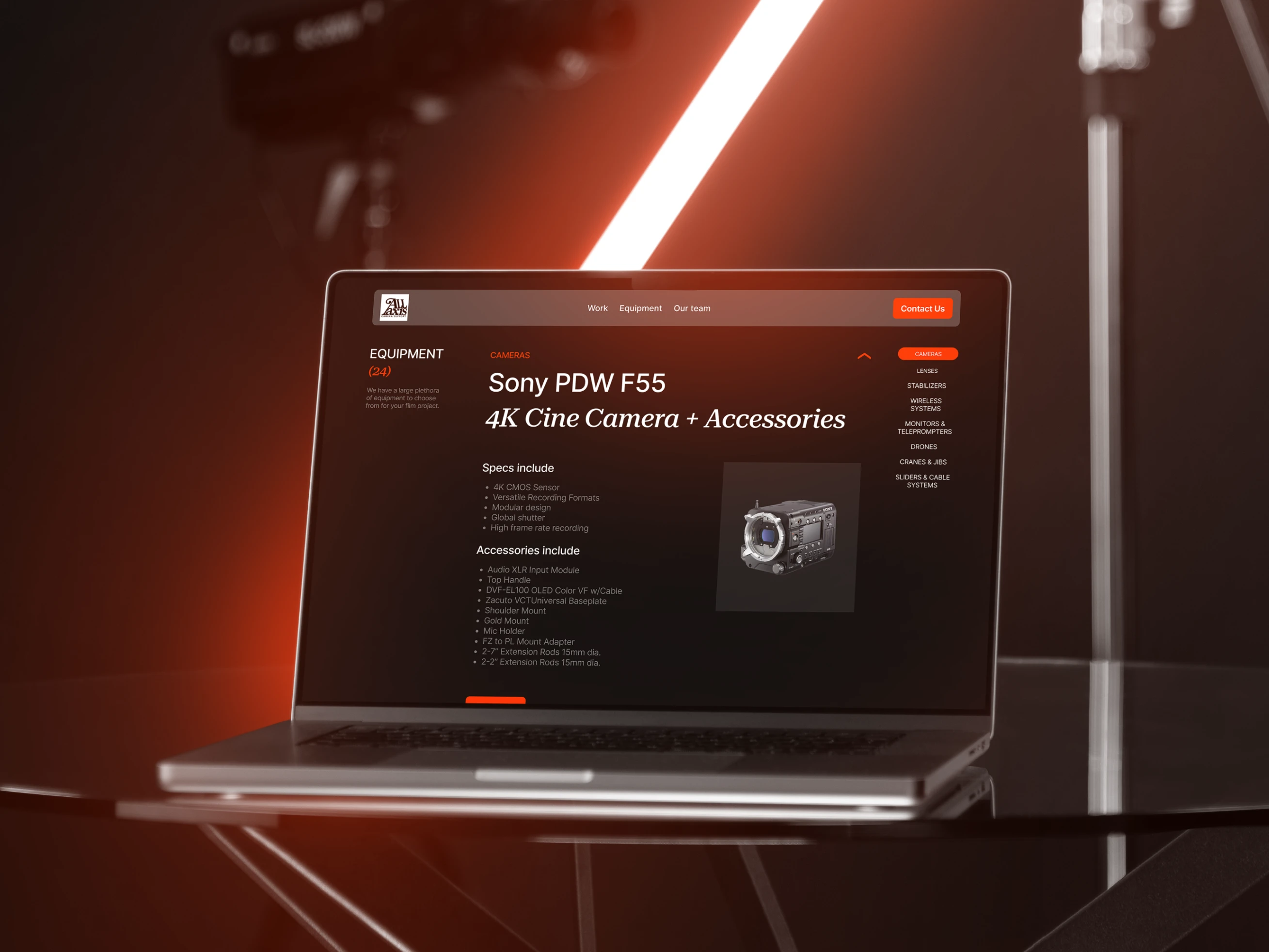 Camera equipment web page design for All Axis Camera Supply