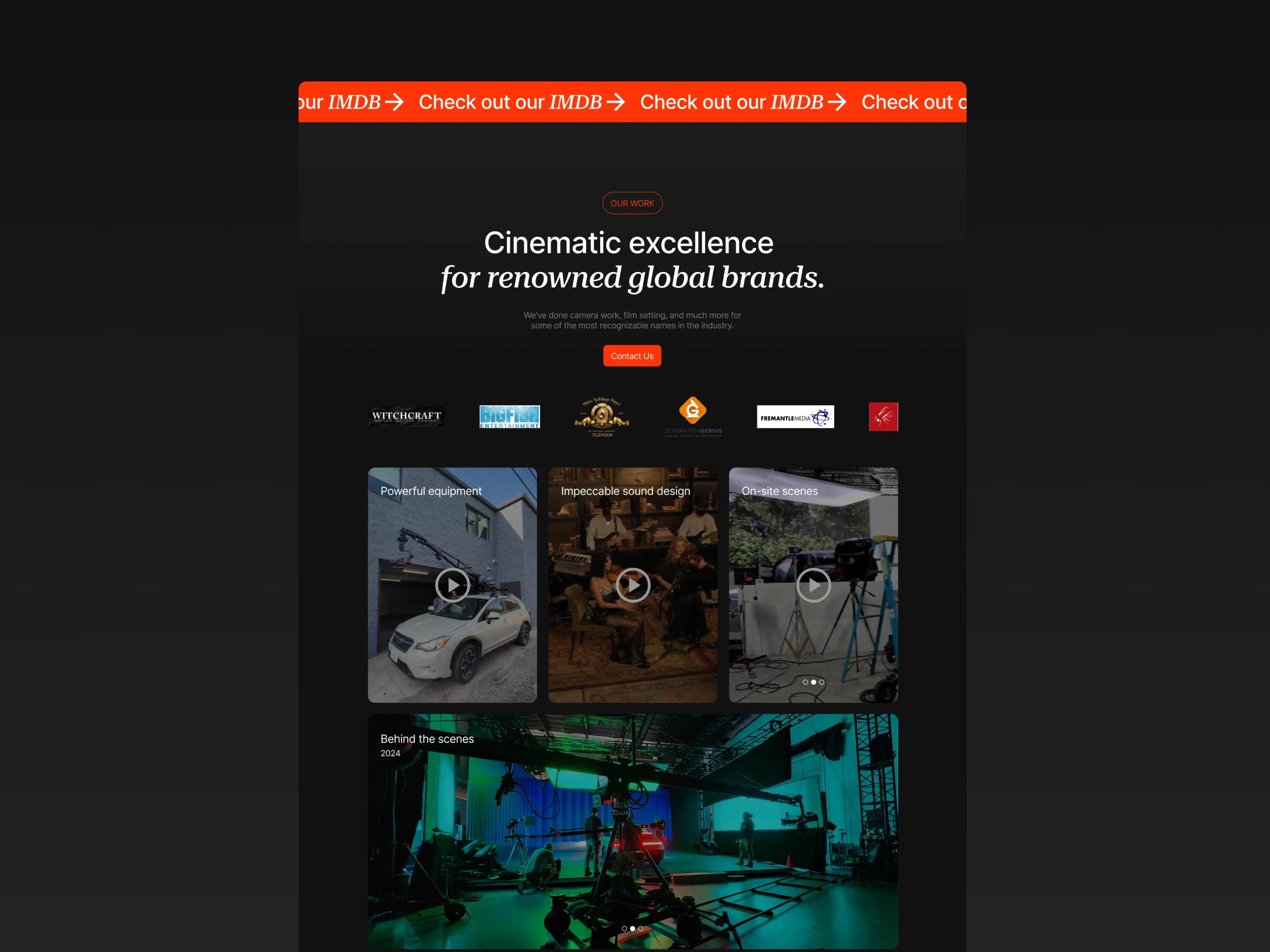 Camera rental company landing page design for All Axis