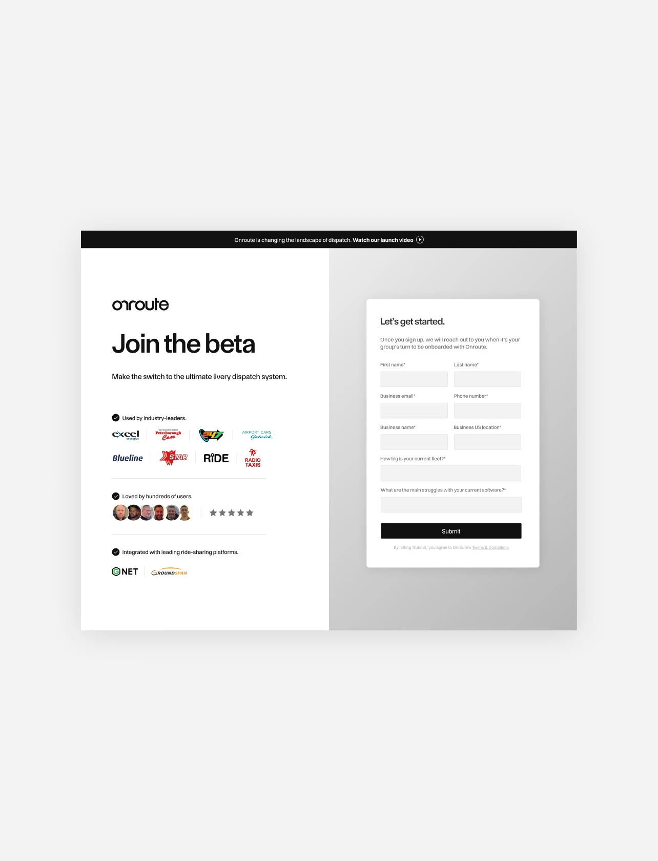Form fill landing page design for tech website