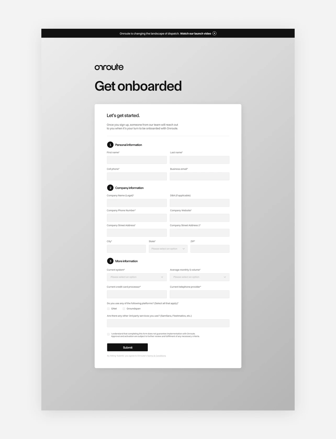 Get a demo page for Onroute website design