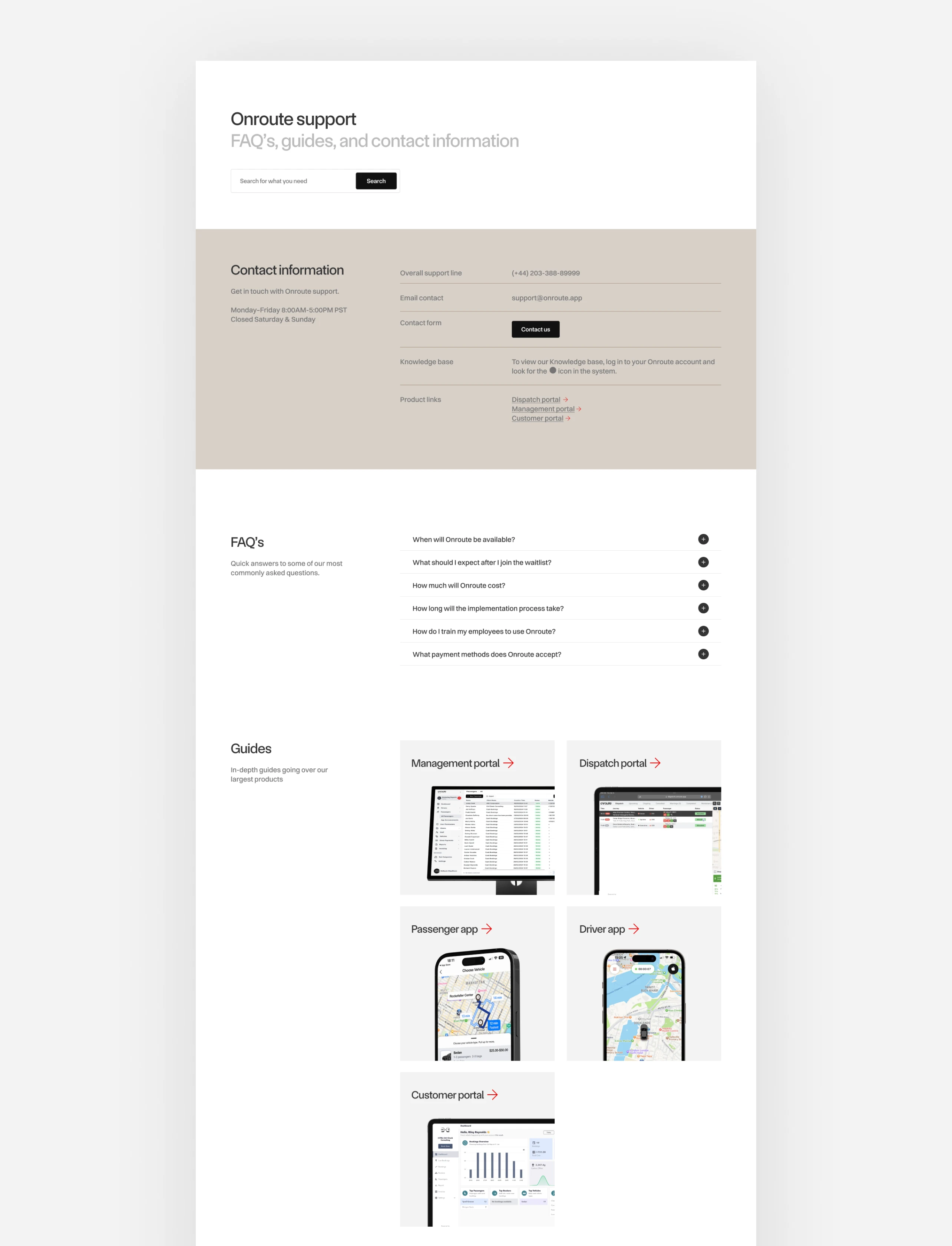 Support web page design for Onroute brand identity and website